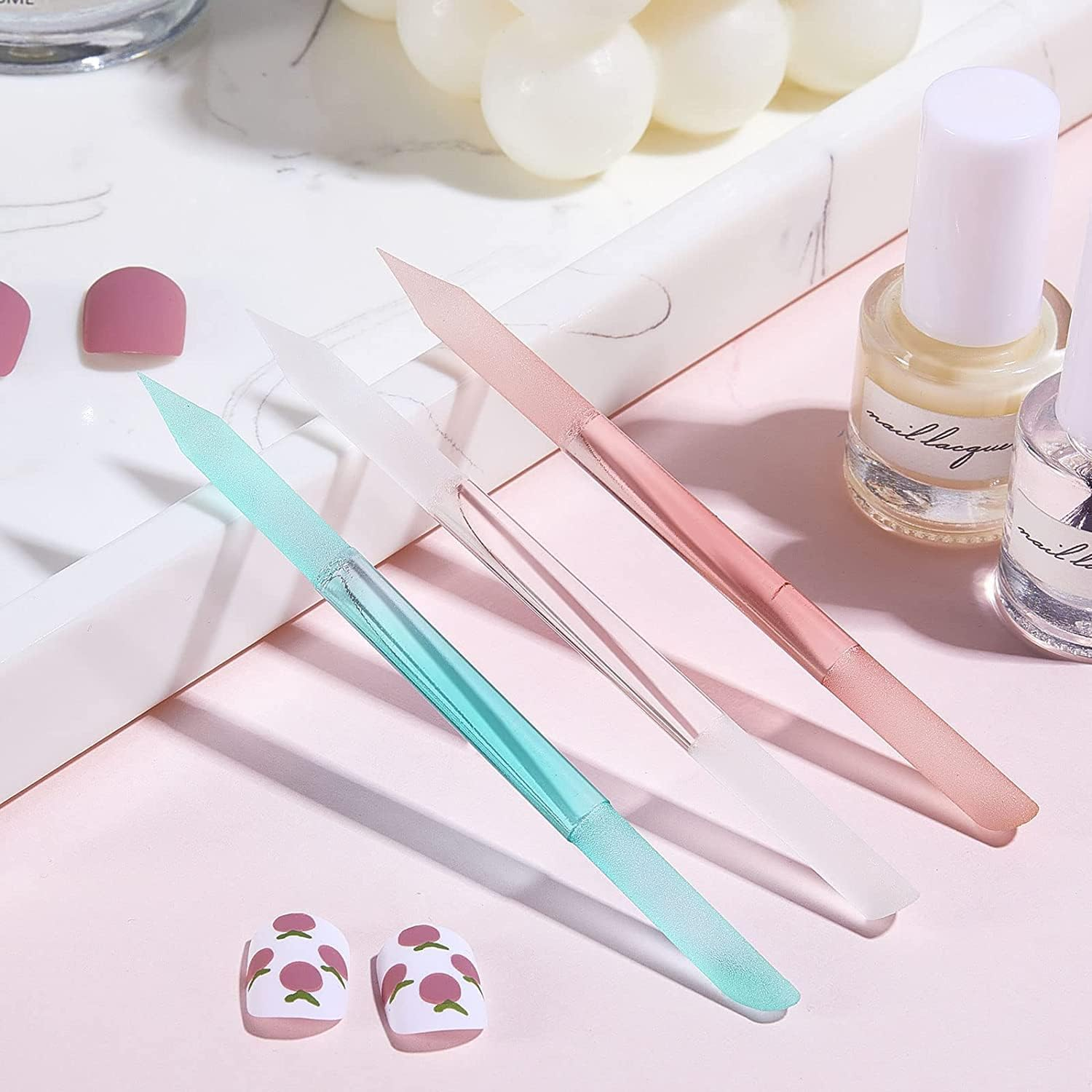 SILPECWEE 3 Pieces Glass Cuticle Pusher Glass Nail File Crystal Glass Cuticle Stick Set Double Sided Cuticle Remover Tool Cuticle Tools for Nails Manicure Pedicure Precision Filing image number 4