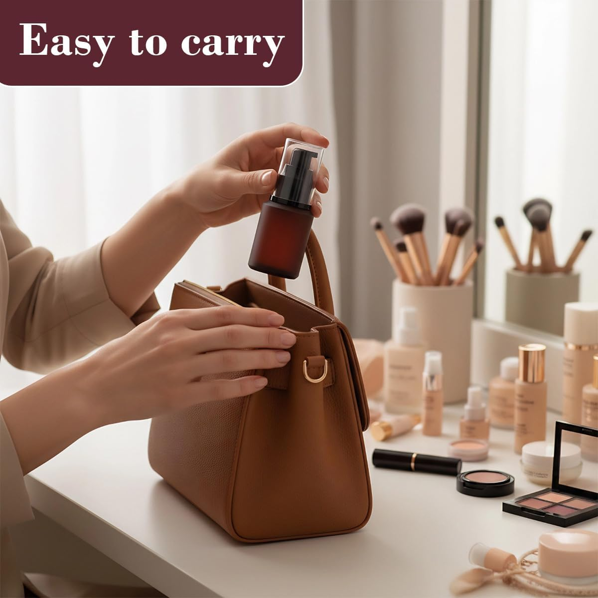 1PCS 60Ml/2Oz Empty Refill Frosted Rose Red Glass Cream Lotion Pump Bottle Cosmetic Makeup Emulsion Toiletries Liquid Storage Holder Travel Packing Container with Clear Dust Cap (60Ml Rose Red) image number 6