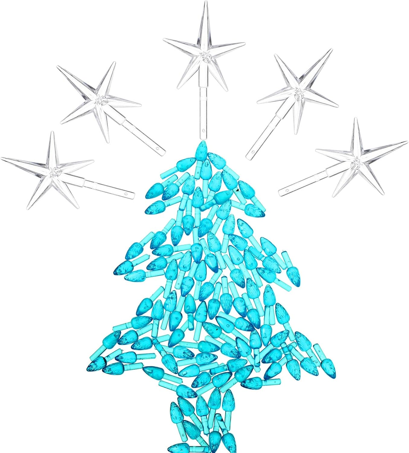 Boao 100 Pieces Ceramic Christmas Tree Bulbs and 5 Stars Replacement Plastic Tree Bulbs for Ceramic Christmas Tree Decorations(3.8 Mm Diameter,Transparent)