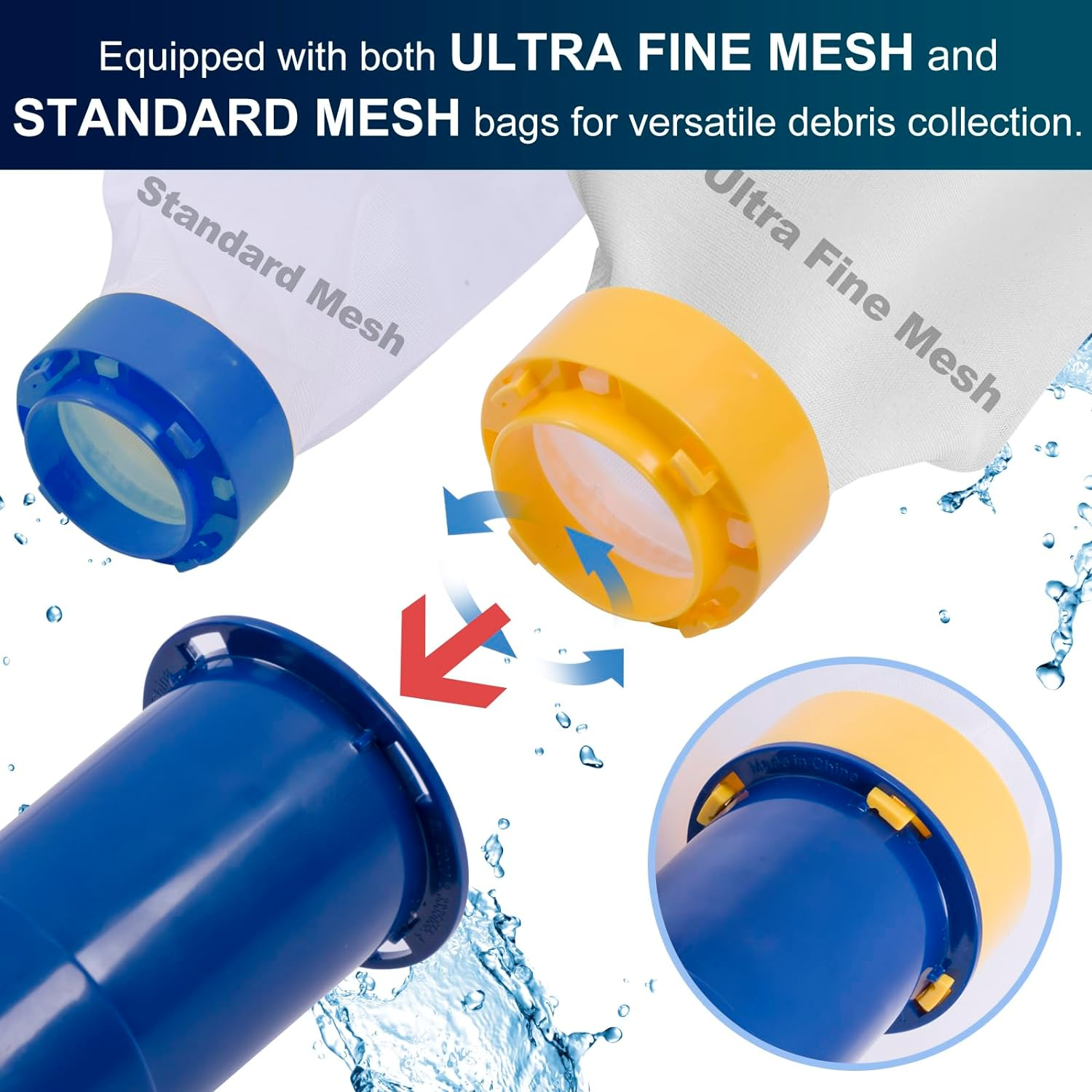 POOLAZA Portable Pool Vacuum Jet Underwater Cleaner (2024 Upgrade)With Fine Mesh Bag& 56" Pole, Handheld Jet Pool Vacuum for above Ground Pool, Underwater Spa Pool Vacuum Cleaner Attach to Garden Hose image number 2