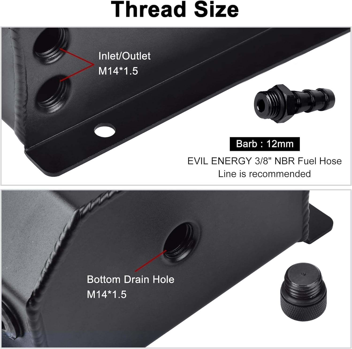 Racing Universal 2L Alloy Engine Oil Fuel Gas Catch Can Breather Tank Bottle Coolant Radiator Overflow Tank (Blcak) image number 6