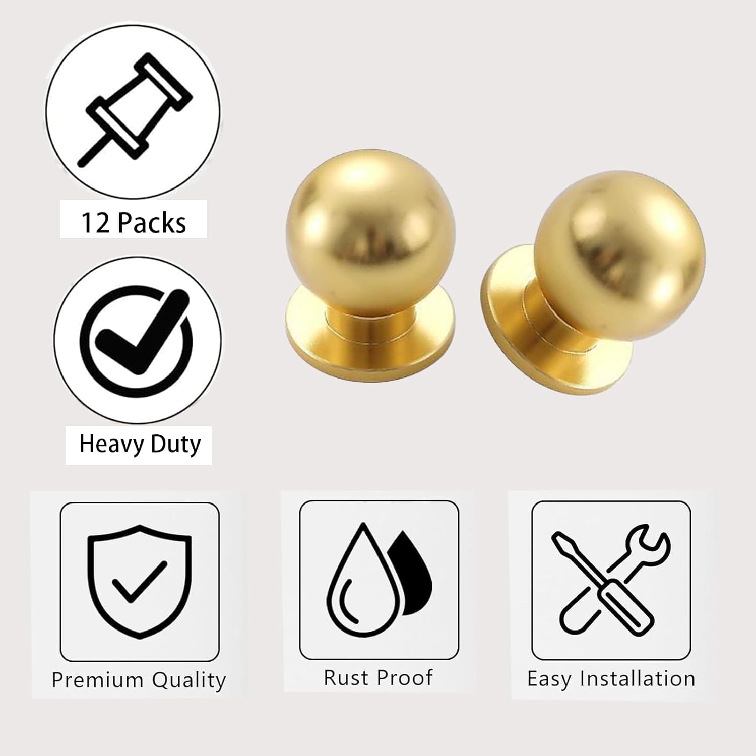 Ymaiss 12 Packs Brushed Gold Cabinet Knobs round Kitchen Dresser Knobs Drawer Pull Handles Single Hole Knobs Hardware for Drawer Dresser Cupboard Wardrobe image number 5