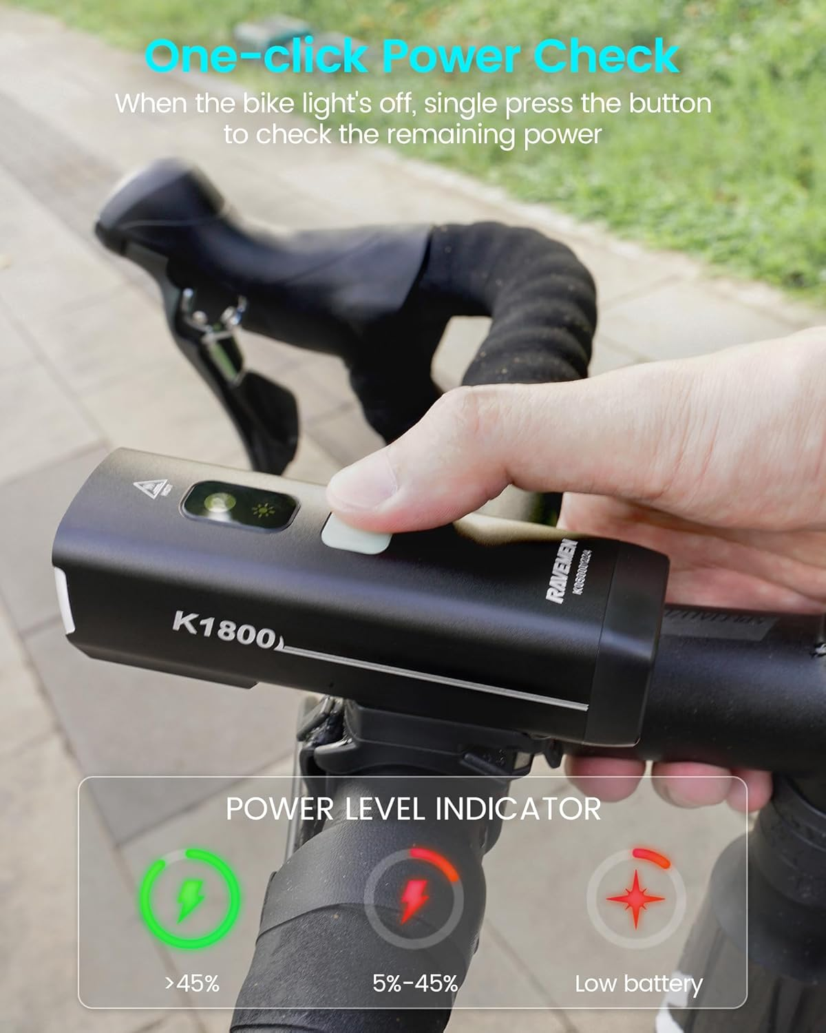 RAVEMEN K1800 Smart Bike Lights, Bright Bicycle Light with AI Night Riding Mode, Brightness Adjust, Auto On/Off, Usb-Output Feature, Daytime Intelligent Mode image number 2