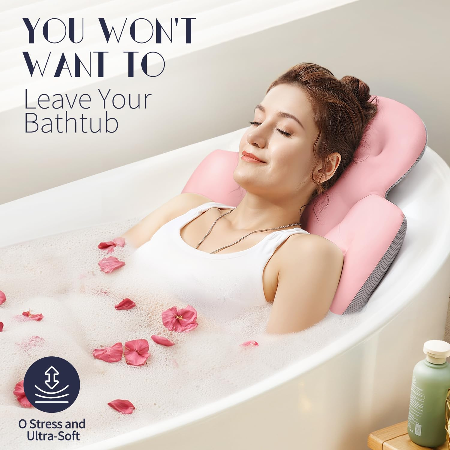 Full Body Bath Pillow for Bathtub, Thick Bathtub Cushion with Laundry Bag, Luxury Tub Pillow for Bath for Headrest Neck and Back Support Pink 51" X 16" image number 5