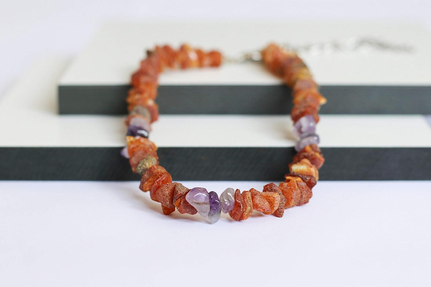Amber Necklace for Dogs Made of Raw Baltic Amber Decorated with Amethyst Tick Collar Amber against Ticks Tick and Flea Protection Collar (55-60 Cm)