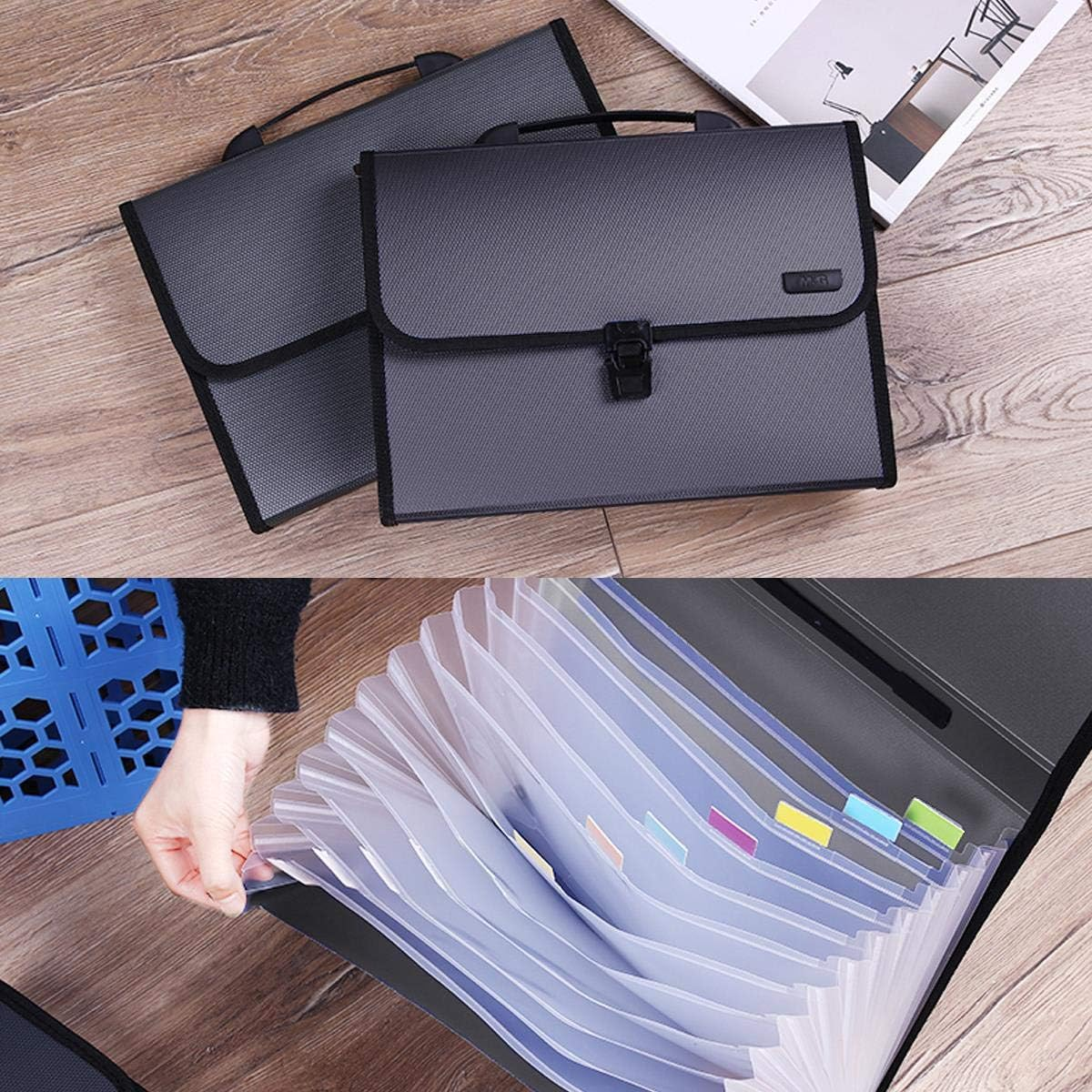 M&G 13 Pockets Expanding File Folder with Handle and Lid, A4 Size Expandable File Document Organiser Folder Briefcase Accordion File Wallet Folder Portfolio with Tags (Grey), AWT90959 image number 5