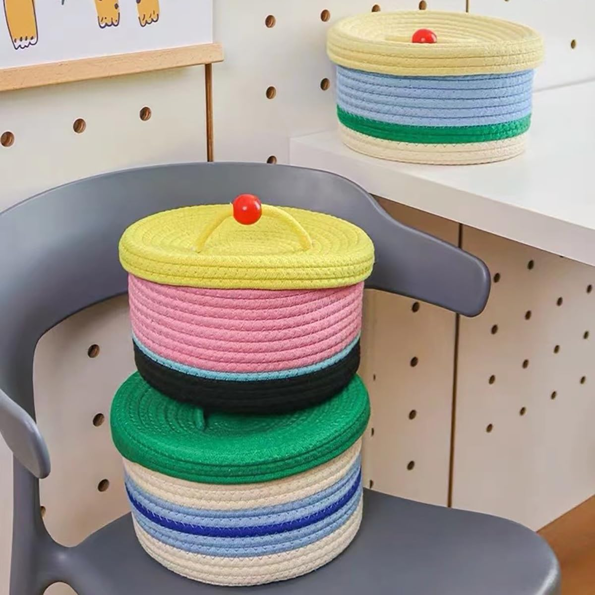 AIMALL Dopamine Storage Basket, Cotton Weave Colorful Desktop Organizer, Ideal for Cosmetics, Toys, Creative Cream Cake Theme, 9.05 X 5.51 Inches