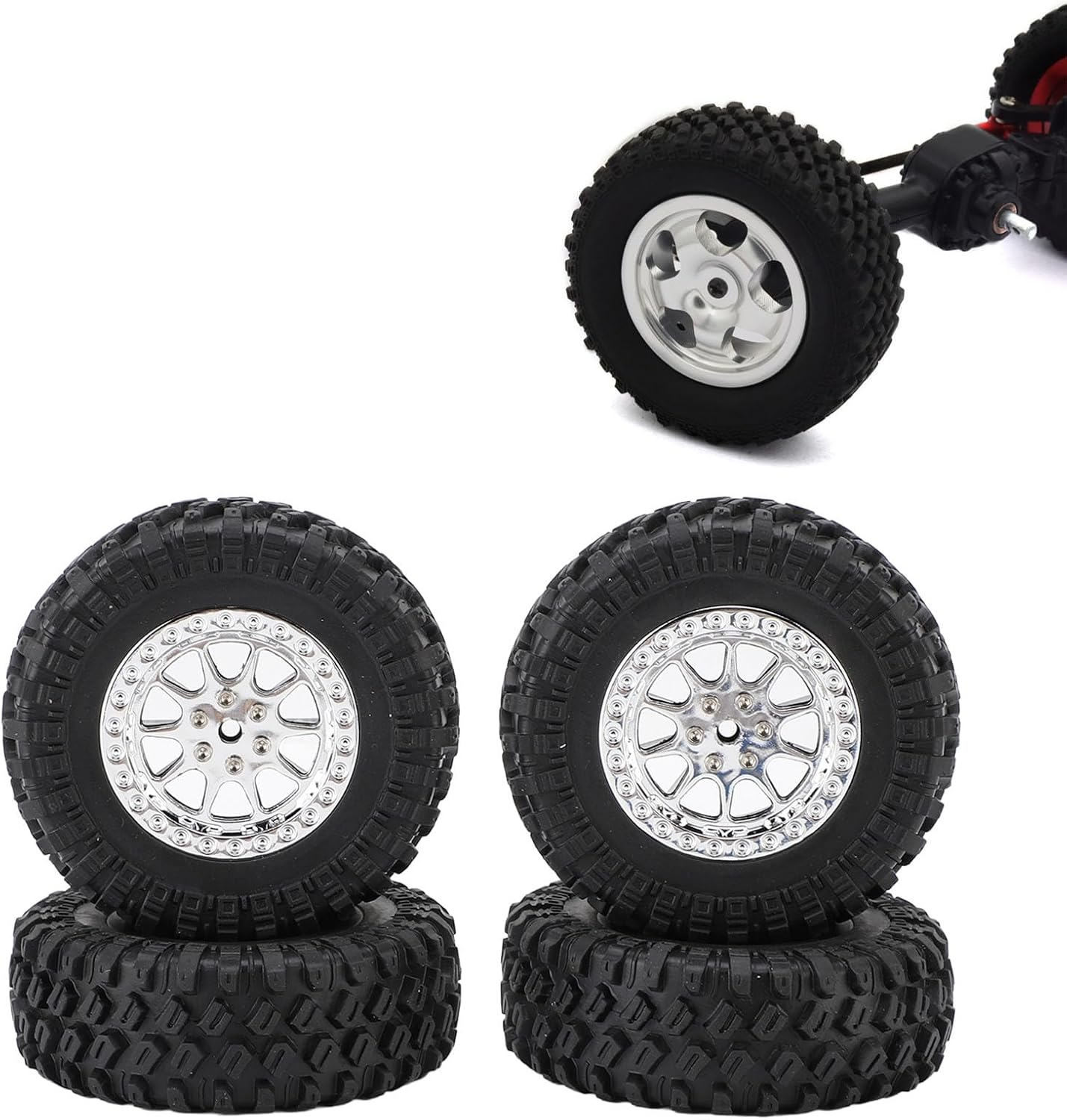 RC Truck Wheel Tires, Rubber Tires, Designed for MN82 and LC79 RC Cars. Stylish and Slick, Enhance Your Racing Experience with Ease of Use for Installation and Replacement (Silver) image number 1