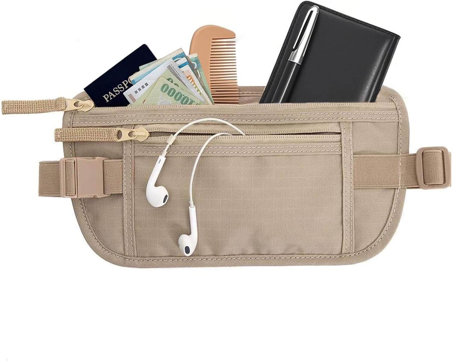 Tzylomirx Money Belt, Bum Bag for Men and Women, Adjustable Strap for Workout, Running, Travelling, Hiking (Khaki)