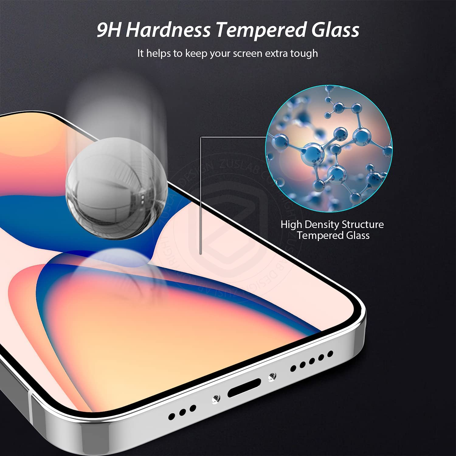 [2 Pack] ZUSLAB Screen Protector for Iphone 16E / 14/13 Pro / 13 Tempered Glass Film Case Friendly 9H Hardness for Apple - Black image number 3