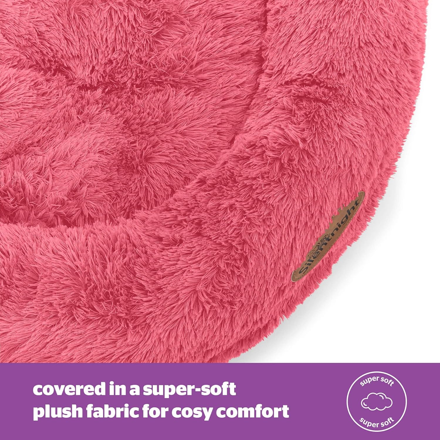 Silentnight Donut Calming Dog Bed - Calming Dog Cat Pet Bed Anxiety Relief Soft Fluffy Doughnut Pillow - Easy Clean Machine Washable Luxury Plush Dog Pillow Basket - 85 Cm - Hot Pink image number 1