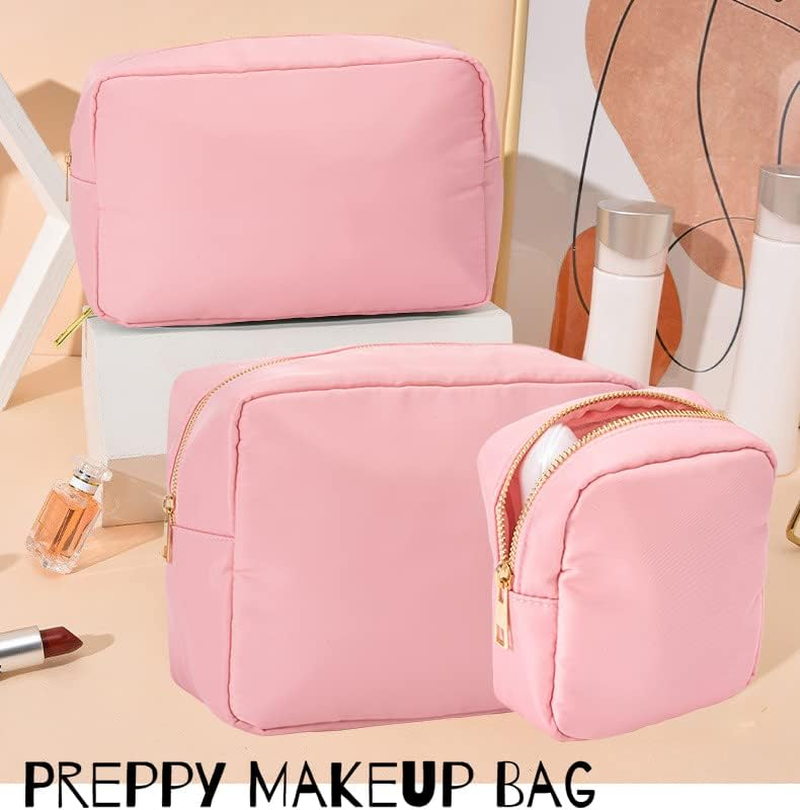 Makeup Bag Travel Bag Pouch, Preppy Small Makeup Bag Zipper Pouch Purse Mini Nylon Cosmetic Storage Bag Cute Toiletry Organizer Bag, Large Womens Make up Bags, Pink, MINI, Preppy Makeup Bag image number 1