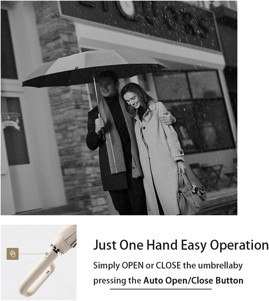 Travel Folding Golf Umbrella 10 Ribs Automatic Open/Close,Lightweight Compact Portable Backpack Car Parasol Outdoor,Sun/Rain,Anti 99 UV Protection UPF 50,Men Women Carabiner Handle Design image number 3