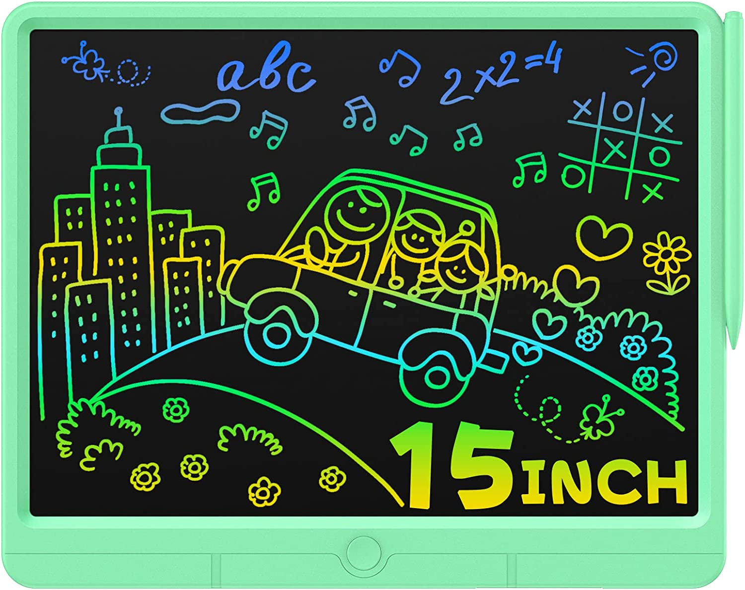 Wicue LCD Writing Tablet for Kids 15In Drawing Tablet, Colorful Doodle Board Drawing Pads, Electronic Drawing Boards Travel Activity Games for 3 4 5 6 Year Old Kids Birthday Gifts (Green) image number 3