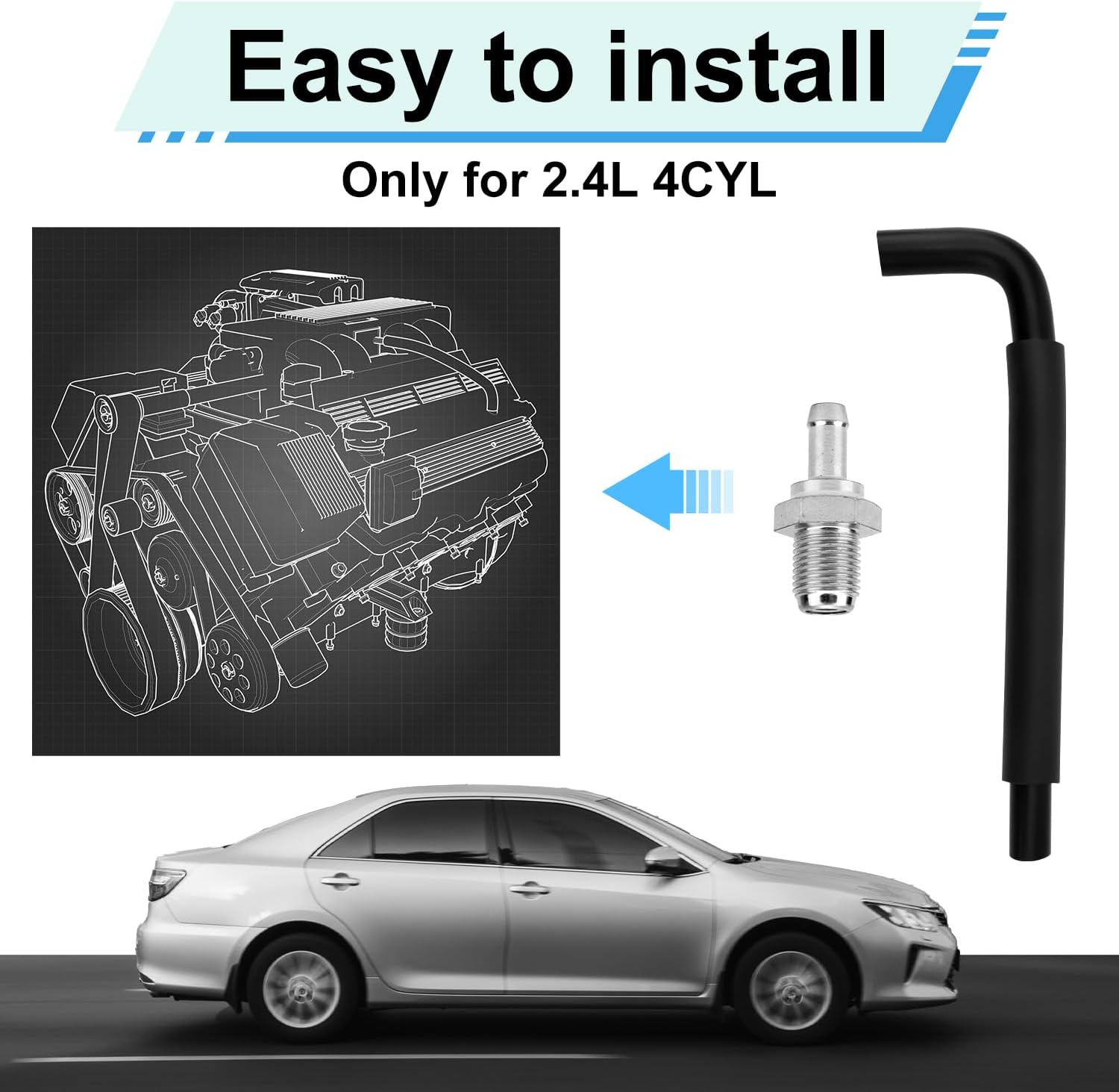 Engine PCV Valve and Hose Kit Accessories Compatible with Solara Matrix RAV4 TC XB Hs250H, Replacement Part # 12262-28021 Only for 2.4L 4CYL image number 3