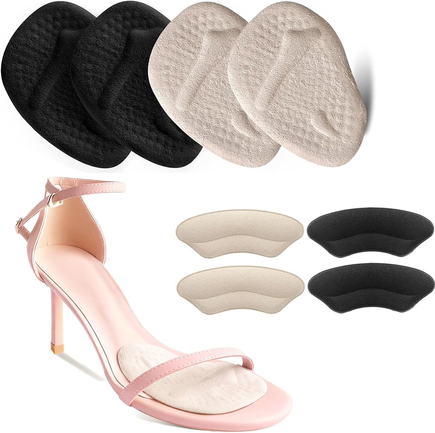 Heel Pads Cushions Liners for Women,4 Pairs Suede Heel Grips Inserts for Shoes Too Big, Heel Protectors Prevent Blisters & Heel Slip, Improved Shoe Fit & Comfort, Beige + Black image number 3