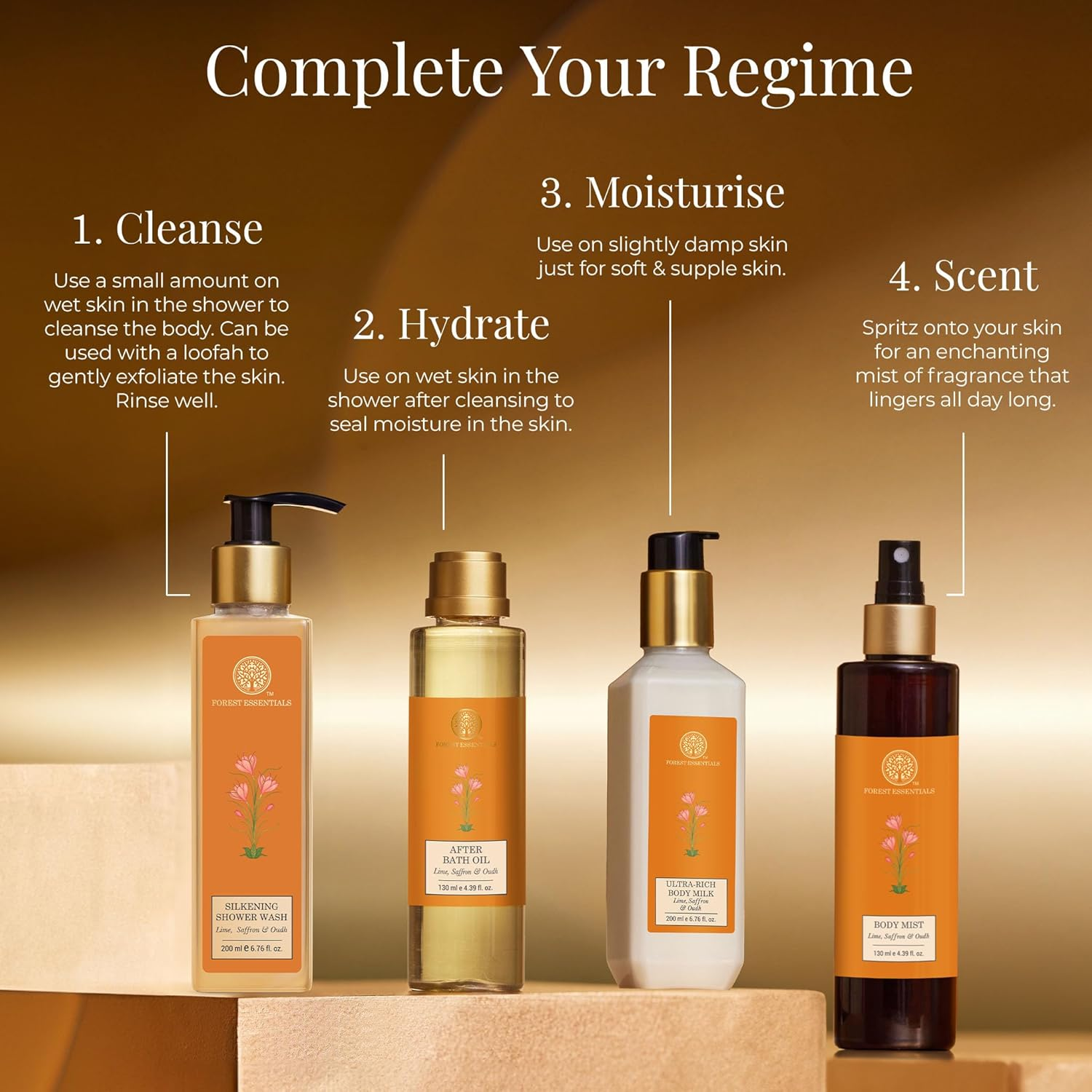 Forest Essentials after Bath Oil Lime Saffron Oudh | Ayurvedic Scented Natural after Shower Oil | for Nourished & Moisturised Skin image number 1