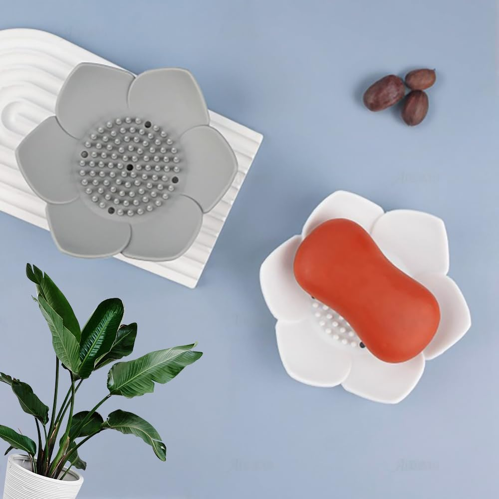 Custelen 2-Pack Silicone Soap Dishes with Draining - for Shower, Sink, and Bathtub | Extend Soap Life image number 1