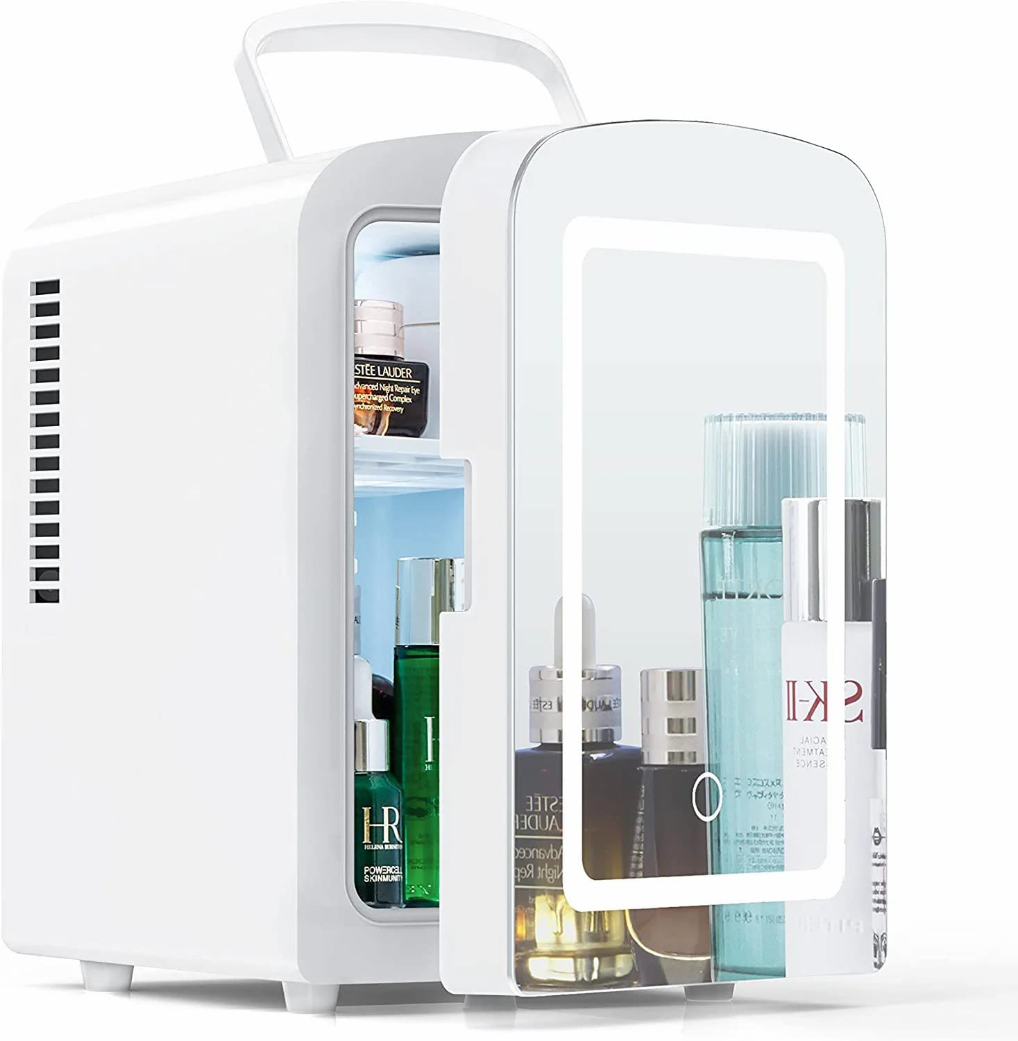Portable Makeup Fridge for Skincare,Mini Fridge with Dimmable LED Mirror, Easy-Take Skincare Fridge, for Refrigerating Makeup, Skincare and Food, Mini Fridge for Bedroom, Office and Car, White image number 3