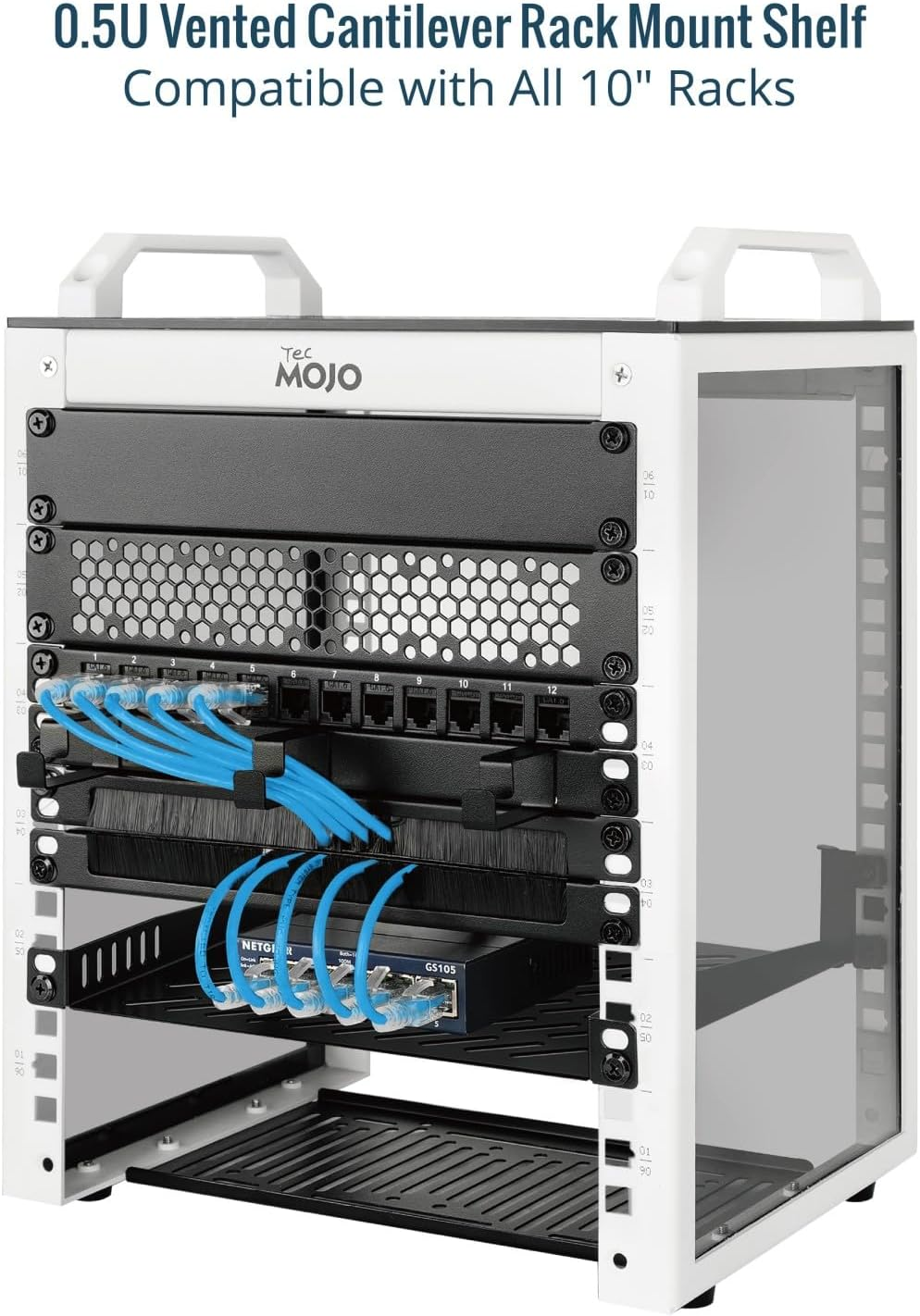 Tecmojo 2 Pack 0.5U Rack Shelf, 10 Inch 200Mm Depth Server Rack Mount Shelf Vented Cantilever Tray, Metal Shelves for 10 Inch Server & Network Cabinet, Weight Capacity 10 Kg, Black image number 5