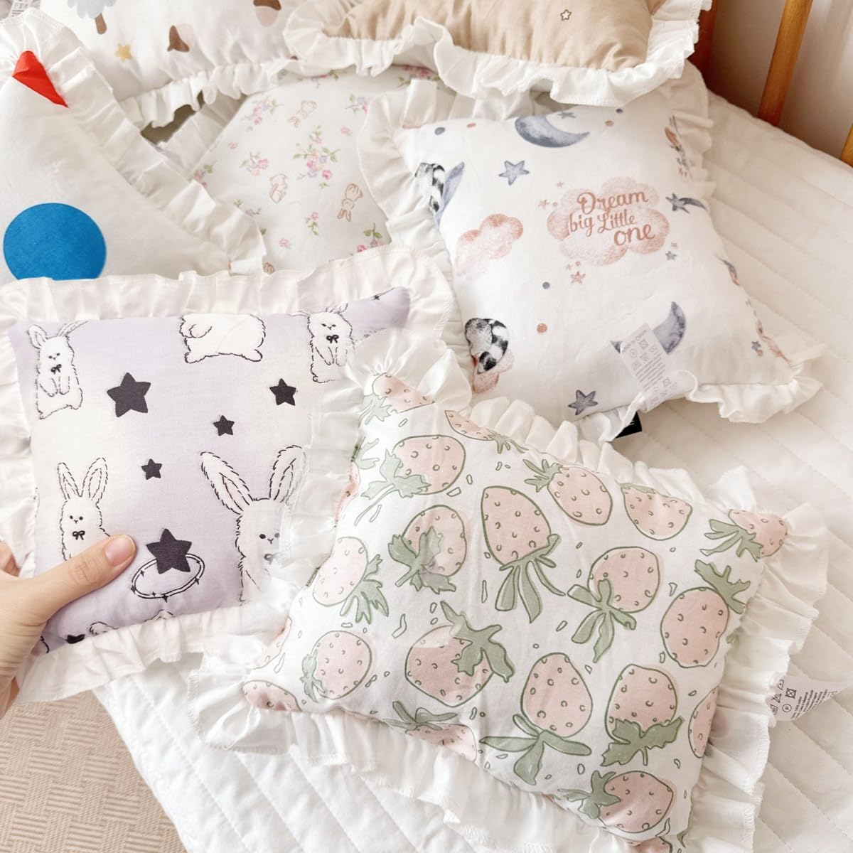 AIMALL 11X13.4 Inch Pure Cotton Lace Small Dog Pillow, Double-Sided Pet Sleeping Cushion for Cats and Dogs, Soft Plush and Breathable Cotton Design - Purple Rabbit image number 4