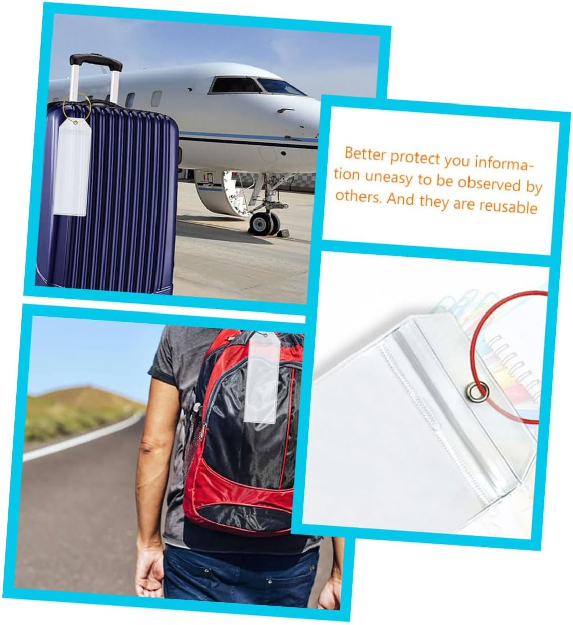 Baluue 1Set Portable PVC Luggage Tags with Transparent Case Durable Suitcase Id Labels for Travel and Cruise Reusable Baggage Name Tags with Design Mixed Colors 7Pcs image number 3