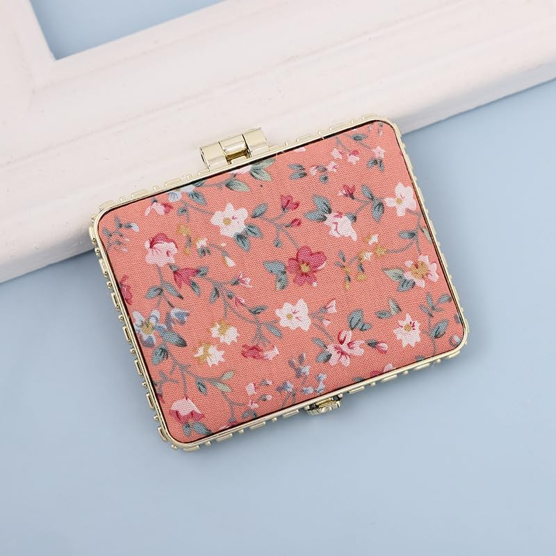 4PCS Square Lipstick Case with Mirror Lipstick Case Double Branch Storage Case Kiss Lock of Iron Mini Portable Vintage Floral Pattern Jewelry Case Cosmetic Case (Style 1, One Size) image number 1