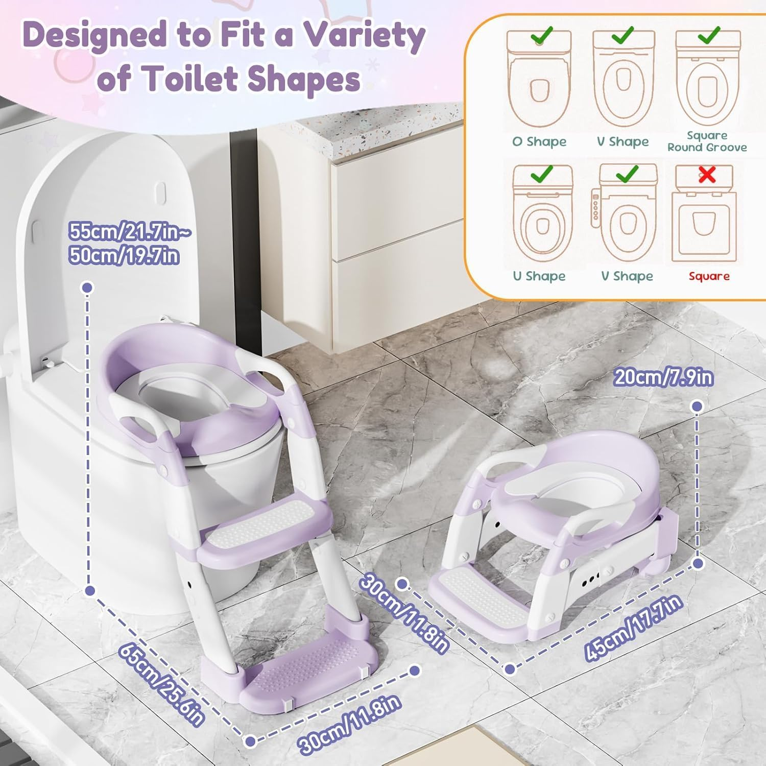 Multifunctional Toddler Potty Trainer with Adjustable Stool, 3-In-1 Potty Seat Cushion, and Step Ladder. Foldable Design with 5 Height Settings, Cushion Seat, and Non-Slip Base (Gray) image number 4