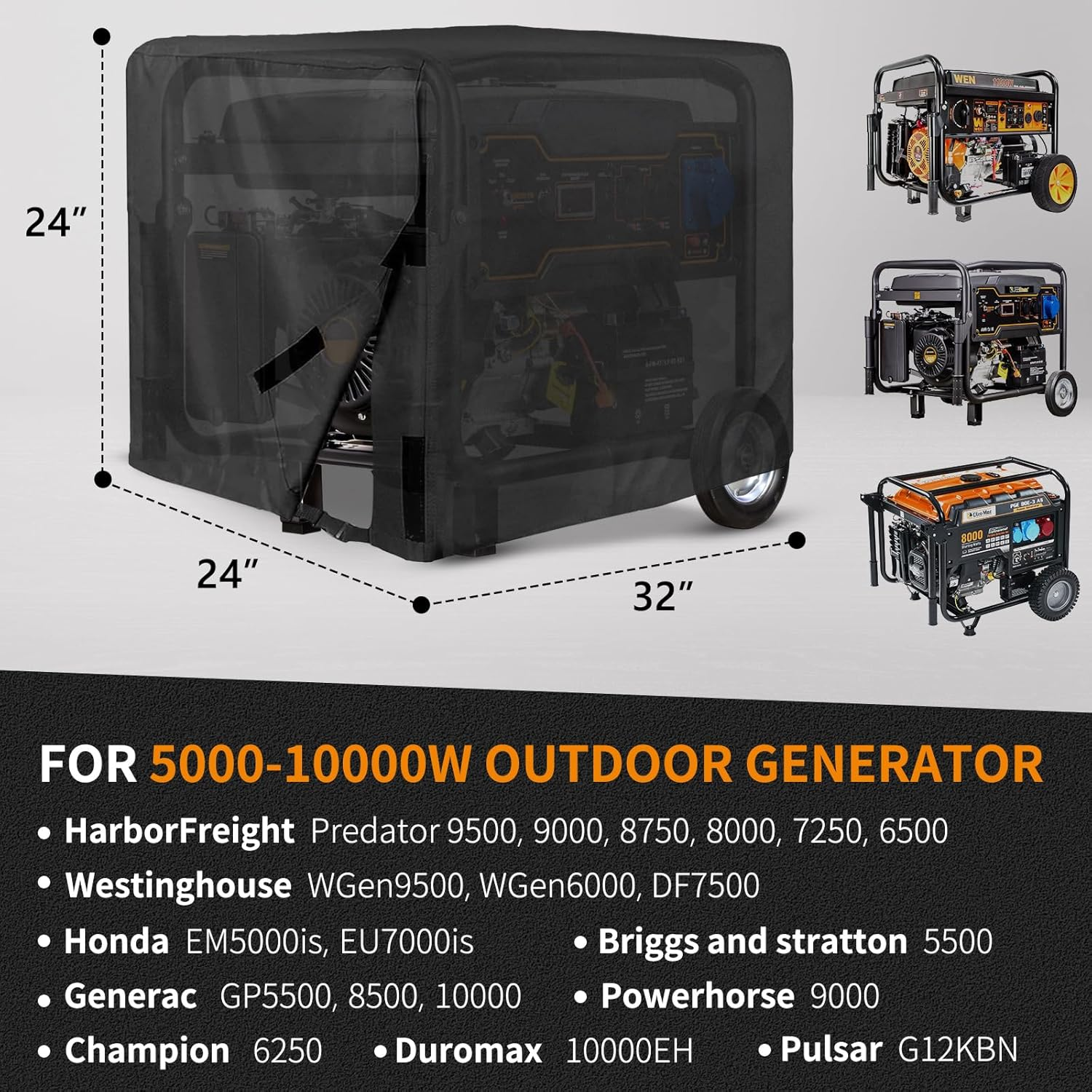 Universal Waterproof Generator Cover, 600D Heavy Duty Small outside Equipment Cover for Champion,Predator,Wen,Bilt Hard,Ryobi,Generac,Westinghouse Portable Generator 5000-10000W,32&rdquo;Lx24&rdquo;Wx24&rdquo;H image number 4