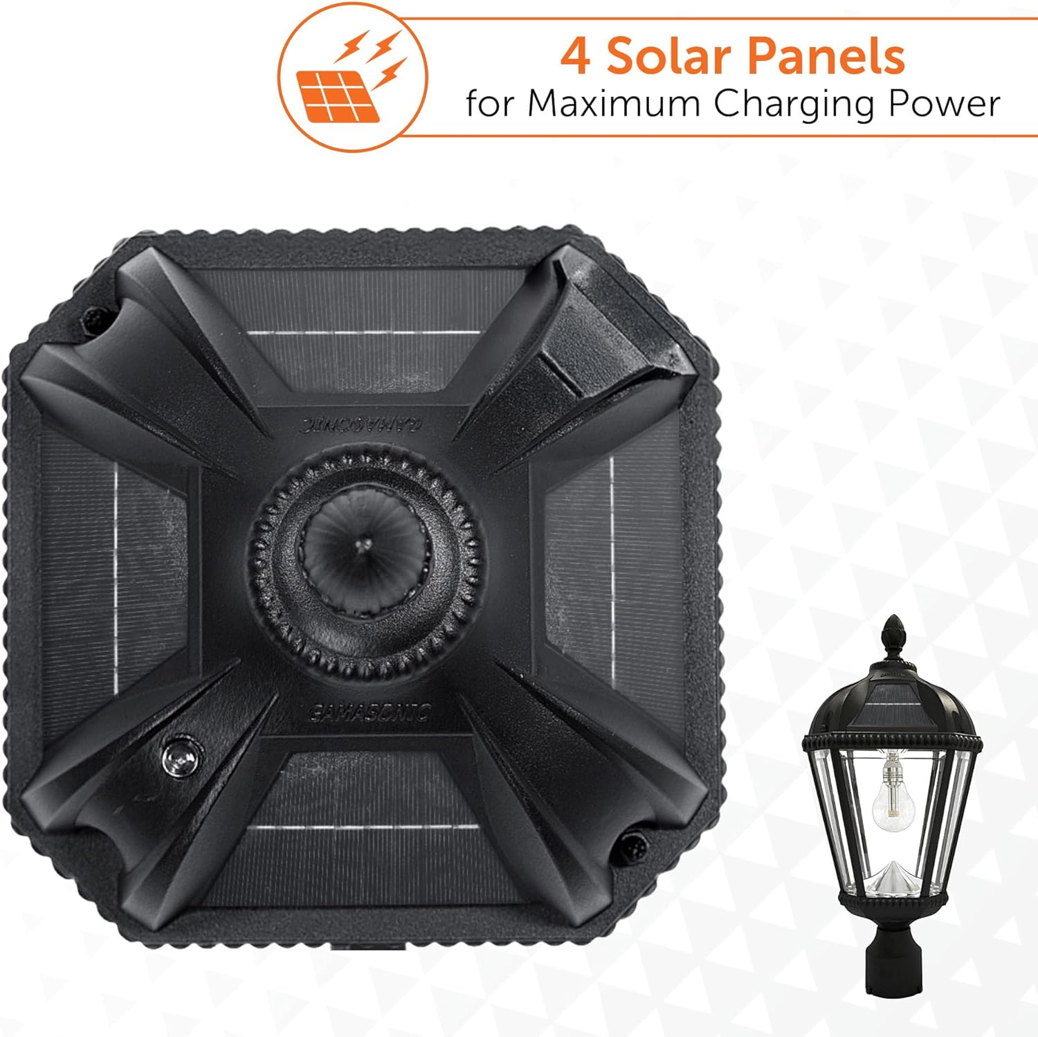 Gama Sonic Outdoor Solar Post Light, Black Aluminum, Royal Bulb, Rain Water Glass, Single Lamp with 3-Inch Fitter for Lamp Posts Warm White LED, 98B012 (Upgraded Panel and Battery) image number 7
