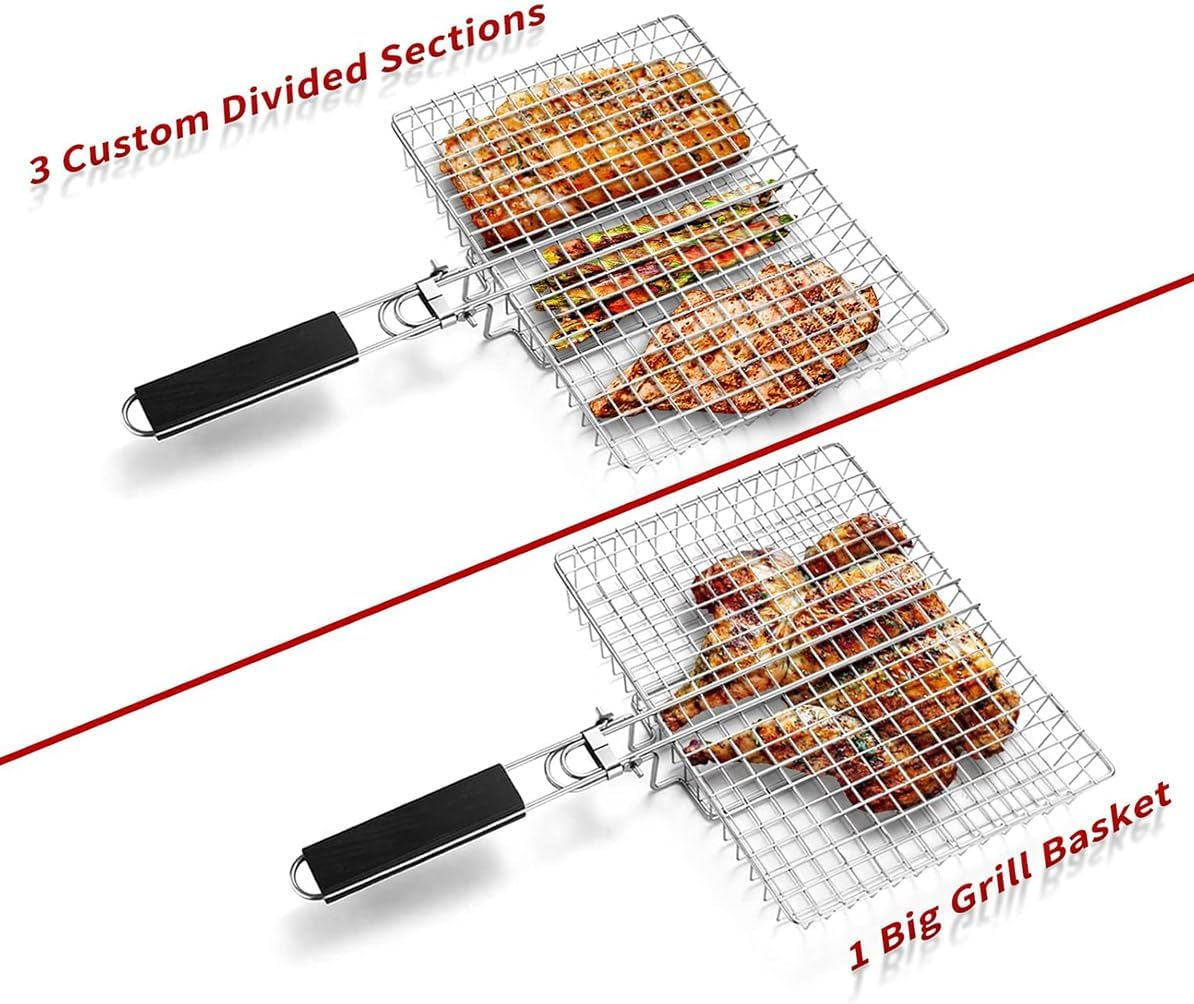 AIMALL Folding Handle Barbecue Grill Clip and Basket - Multi-Functional Stainless Steel Tool for Grilling Fish, Chicken, Corn, and More image number 2