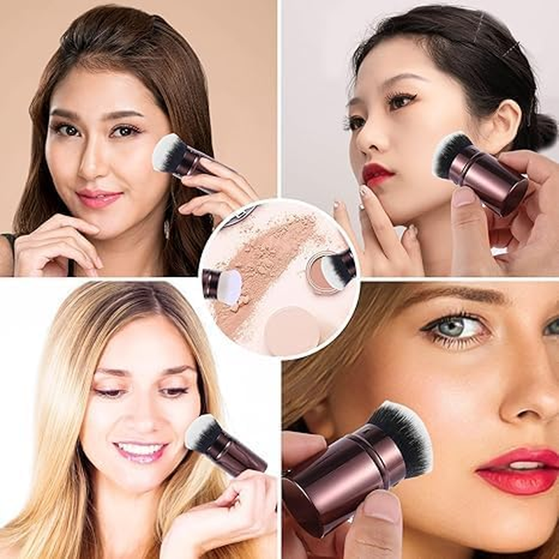 Retractable Kabuki Makeup Brush, 2Pcs Travel Kabuki Powder Makeup Brush, Retractable Cosmetics Power Brushes for Women or Girls image number 6