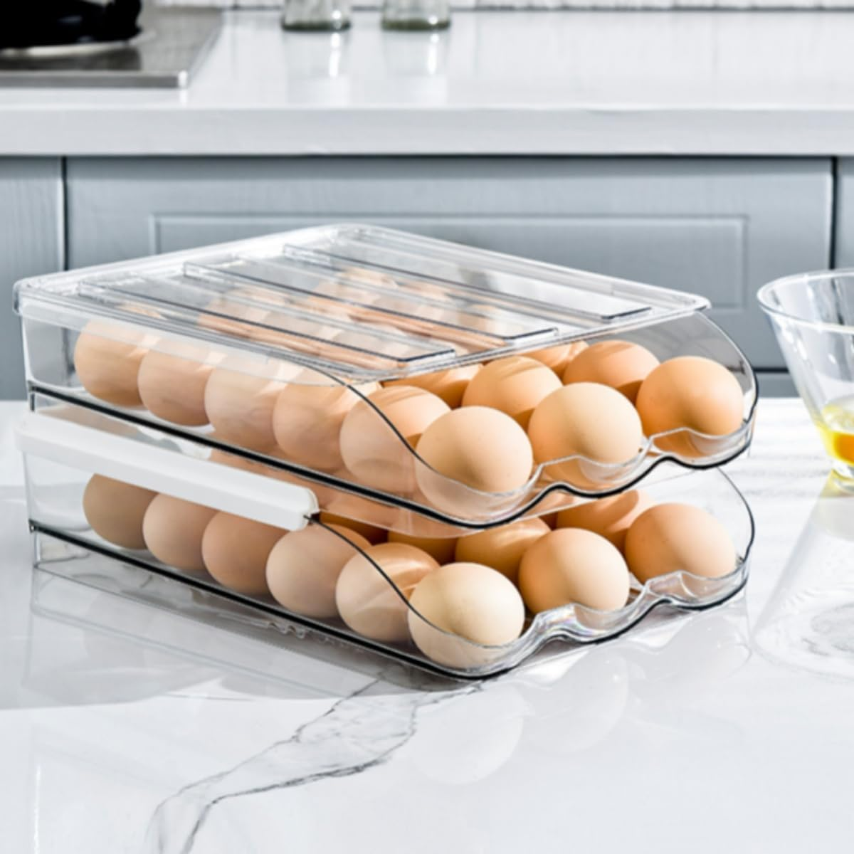 Egg Holder for Fridge, Egg Organizer for Refrigerator, Automatic Rolling Egg Container, Egg Storage Container Organizer, Clear Plastic Egg Tray, Egg Dispenser, Egg Rack (Double-Layers) image number 2