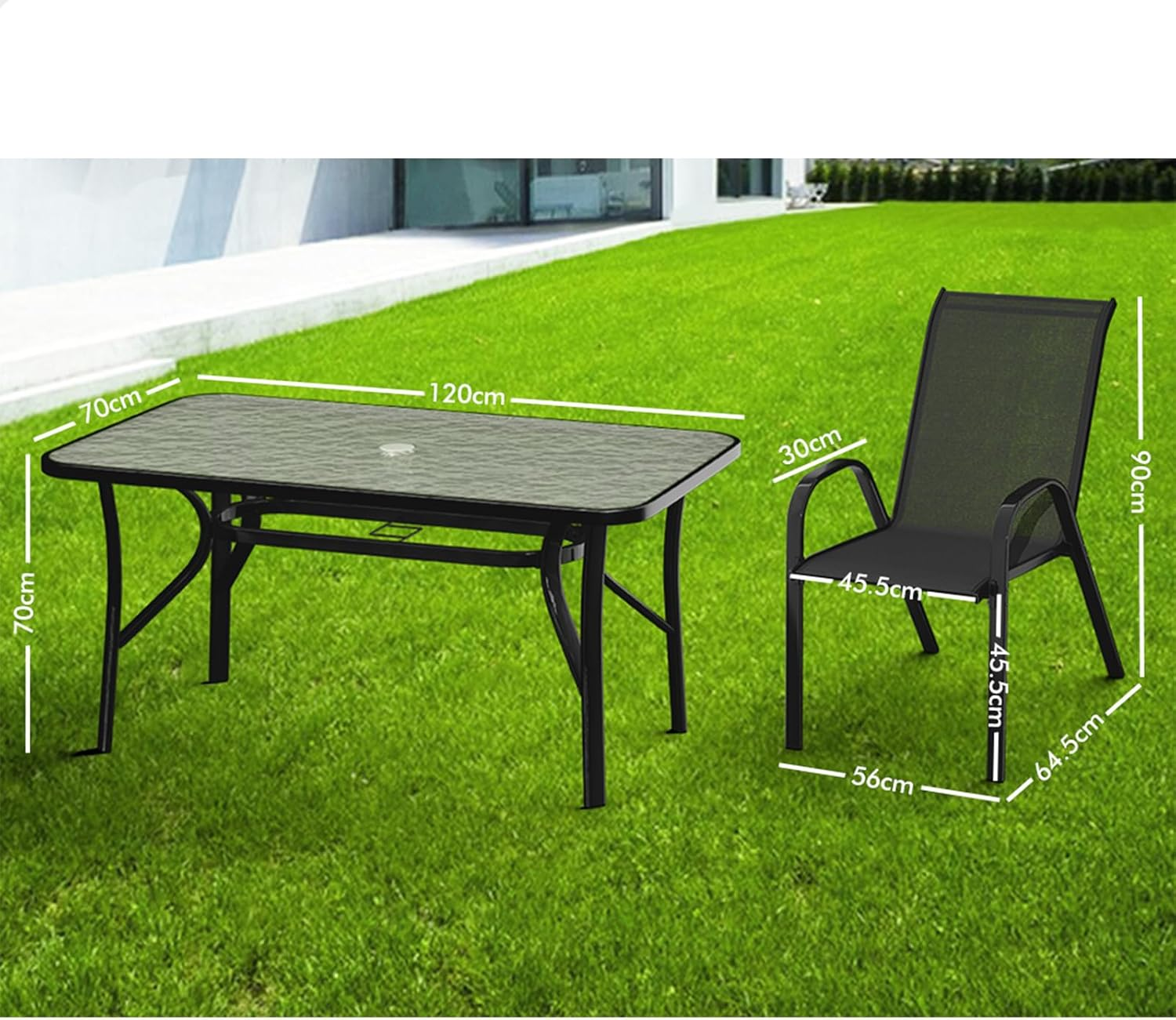 ALFORDSON 7 Pcs Outdoor Dining Set with Patio Table and Chairs, Black All-Weather Textilene Fabric Indoor Bar Set, Garden Patio Furniture for Patio, Garden, Lawn, Balcony and Swimming Pool Side - Black image number 4