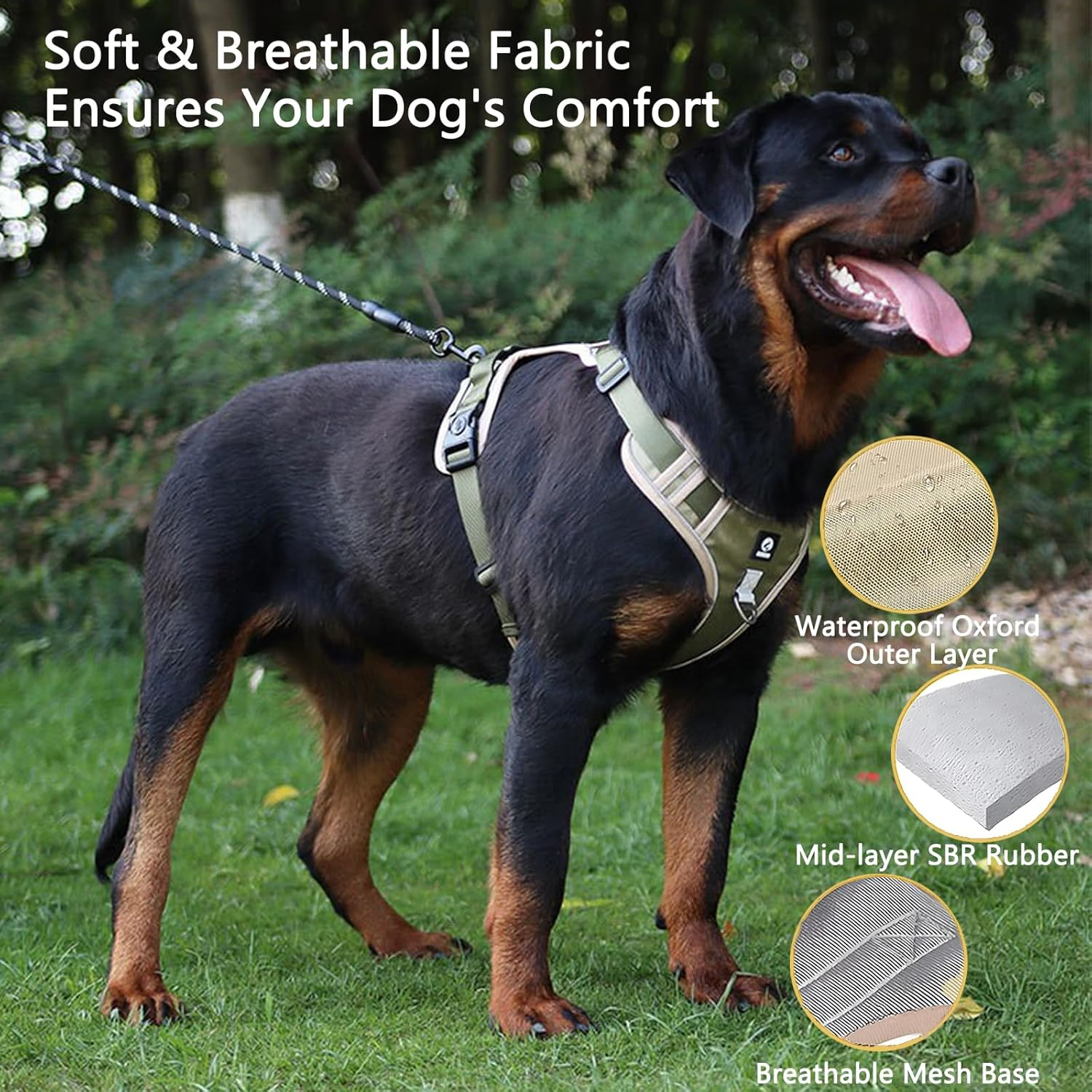Checkzed Dog Harness for Large Dogs, Adjustable Dog Vest Style Pet Leash with Padded Handle, Reflective Strips for Large Dogs &ndash; Ideal Dog Walking Vest and Pet Outdoor Safety Gear (L, Khaki) image number 4