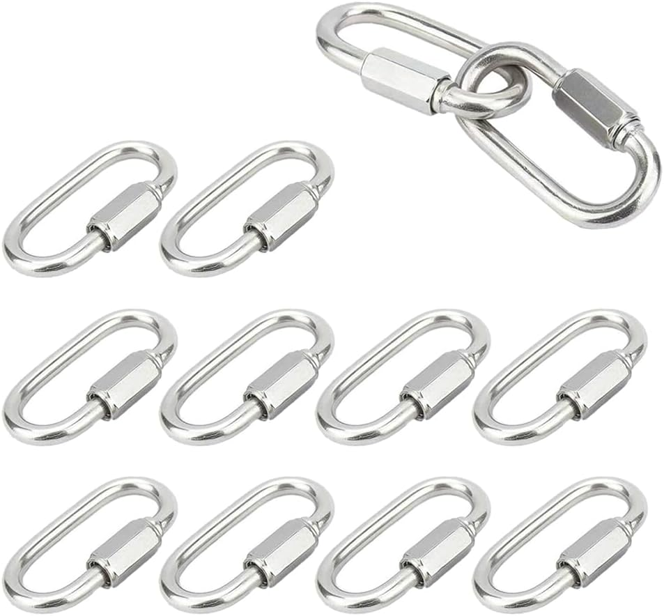 10 Pcs Quick Link Buckles, M3.5 Stainless Steel Chain Links, D-Shaped Locking Quick Connectors, Used for Rust Proof Links of Backpacks, Swings, Pet Chains, Sunshade Sails, Repair Links (1.45In Length) image number 5