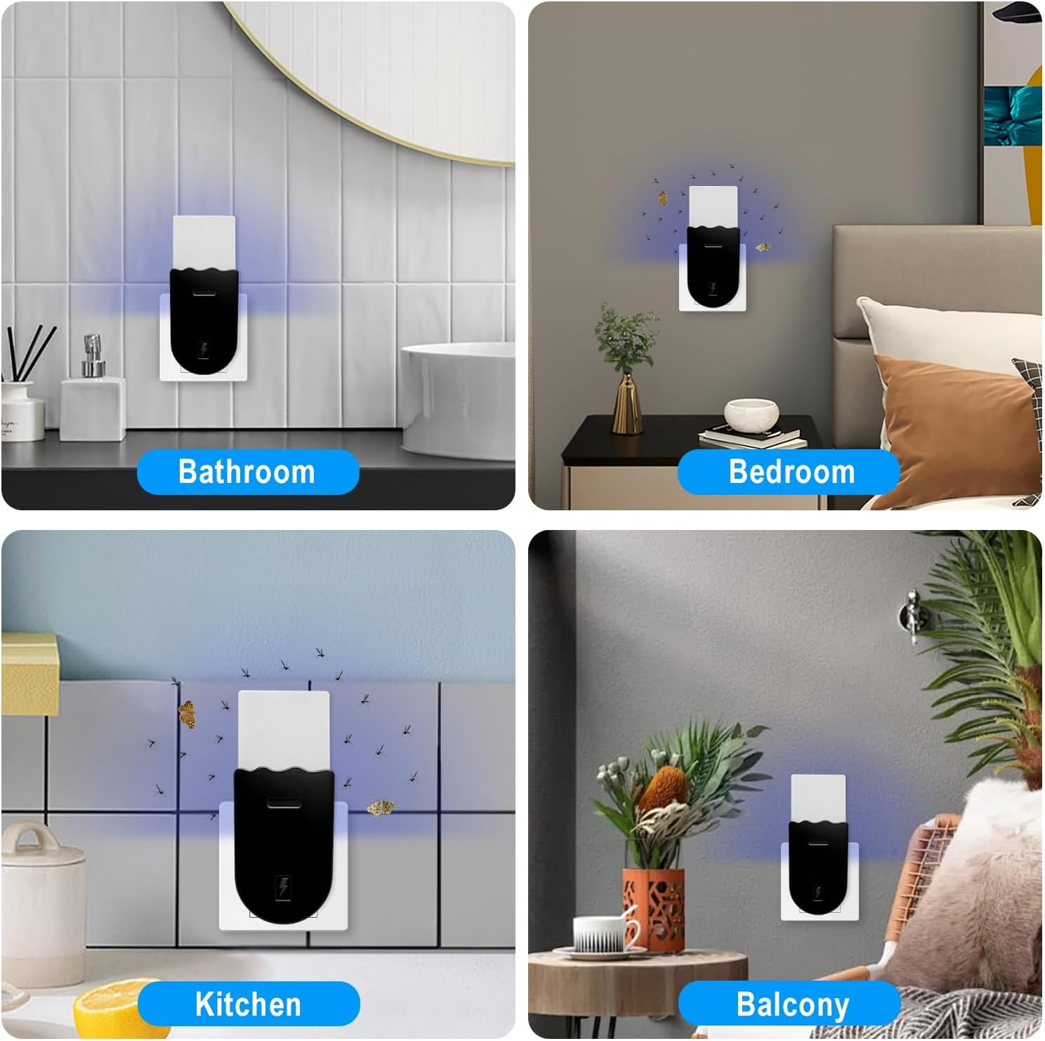 Yakiter 2 Pack Indoor Plug-In Mosquito Killer, Flying Insect Trap for Flies, Fruit Flies, Moths & Gnats, UV Attractant Catcher & with Adjustable Brightness Night Light,10Pcs Adhesive Cards(Black) image number 4