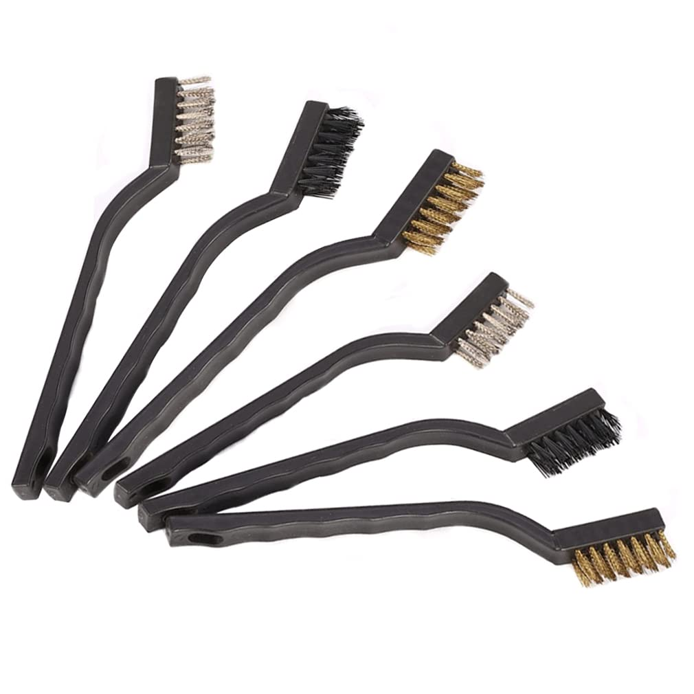Haobase 6Pcs Wire Brush (Stainless Steel+ Brass+Nylon) Scratch Brush, Curved Handle Masonry Brush Wire Bristle for Cleaning Welding Slag Rust Dust and Outdoor Drill Grill image number 1