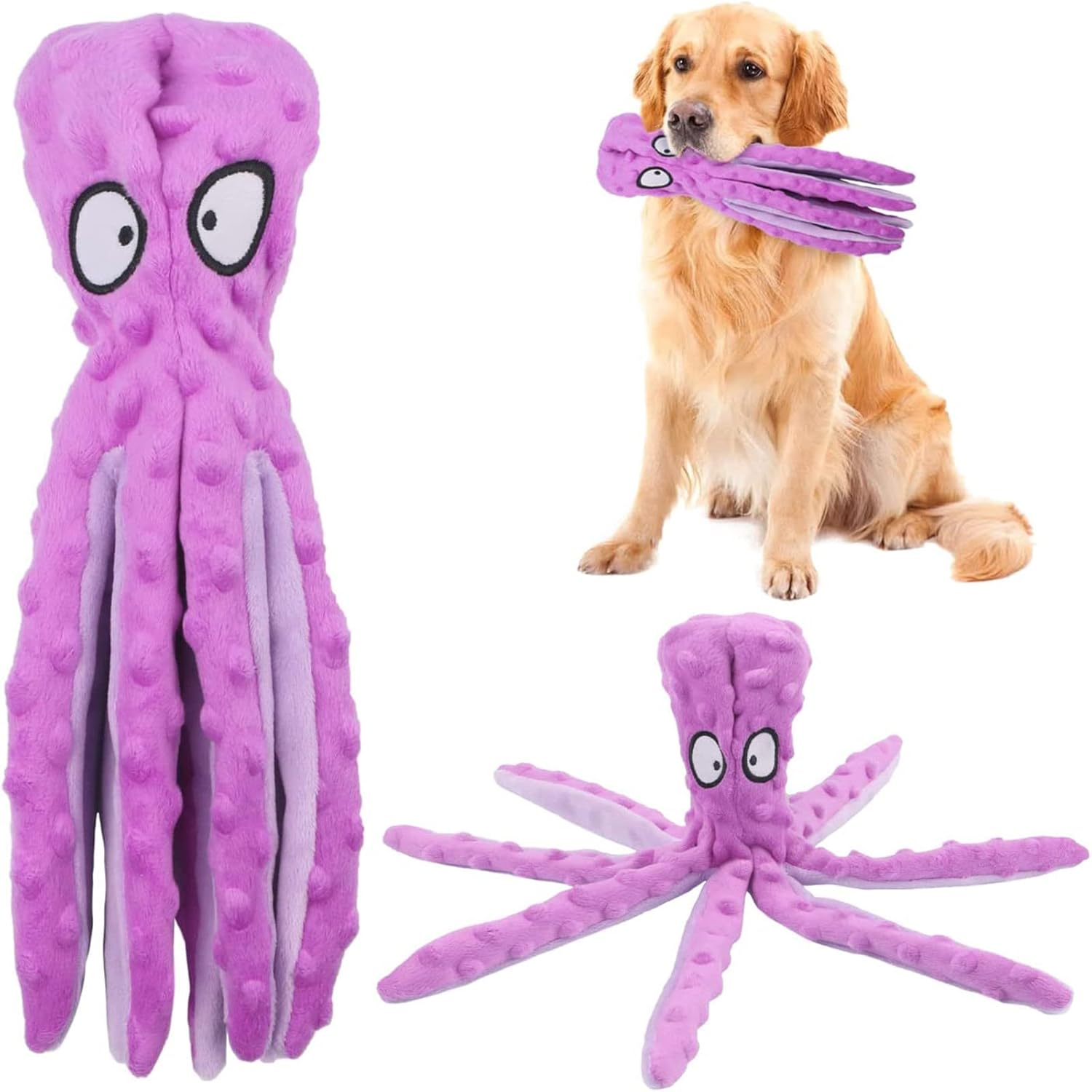 Octopus Dog Toys, No Stuffing Squeaky Dog Toys Interactive Octopus Dog Chew Toys with Crinkle Paper for Small Medium Dogs Playing and Training (Purple) image number 1