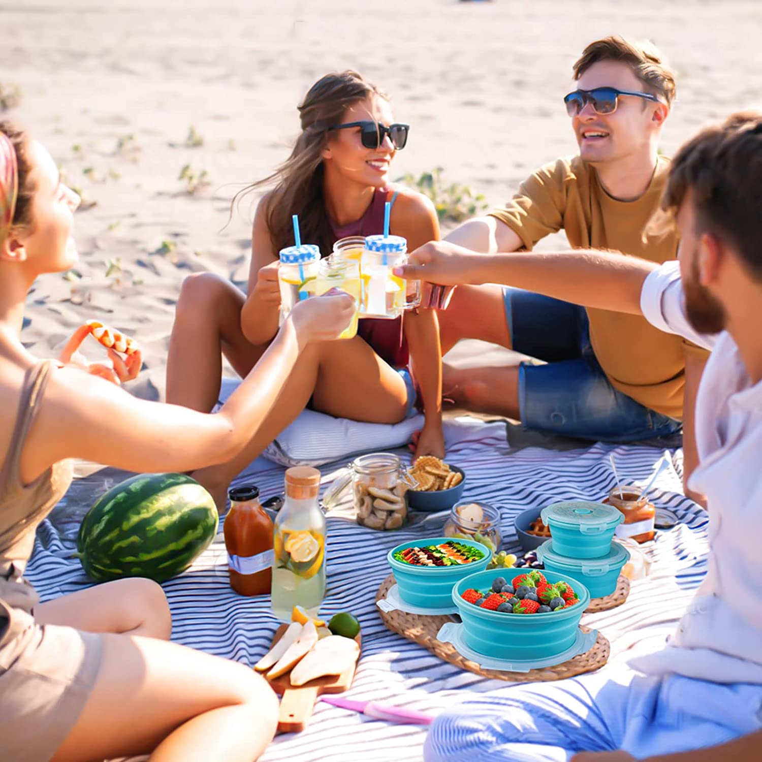 RAXCO Collapsible Food Storage Containers,4-Piece Silicone Bento Lunch Boxes,Salad Bowls and Camping Picnic image number 1