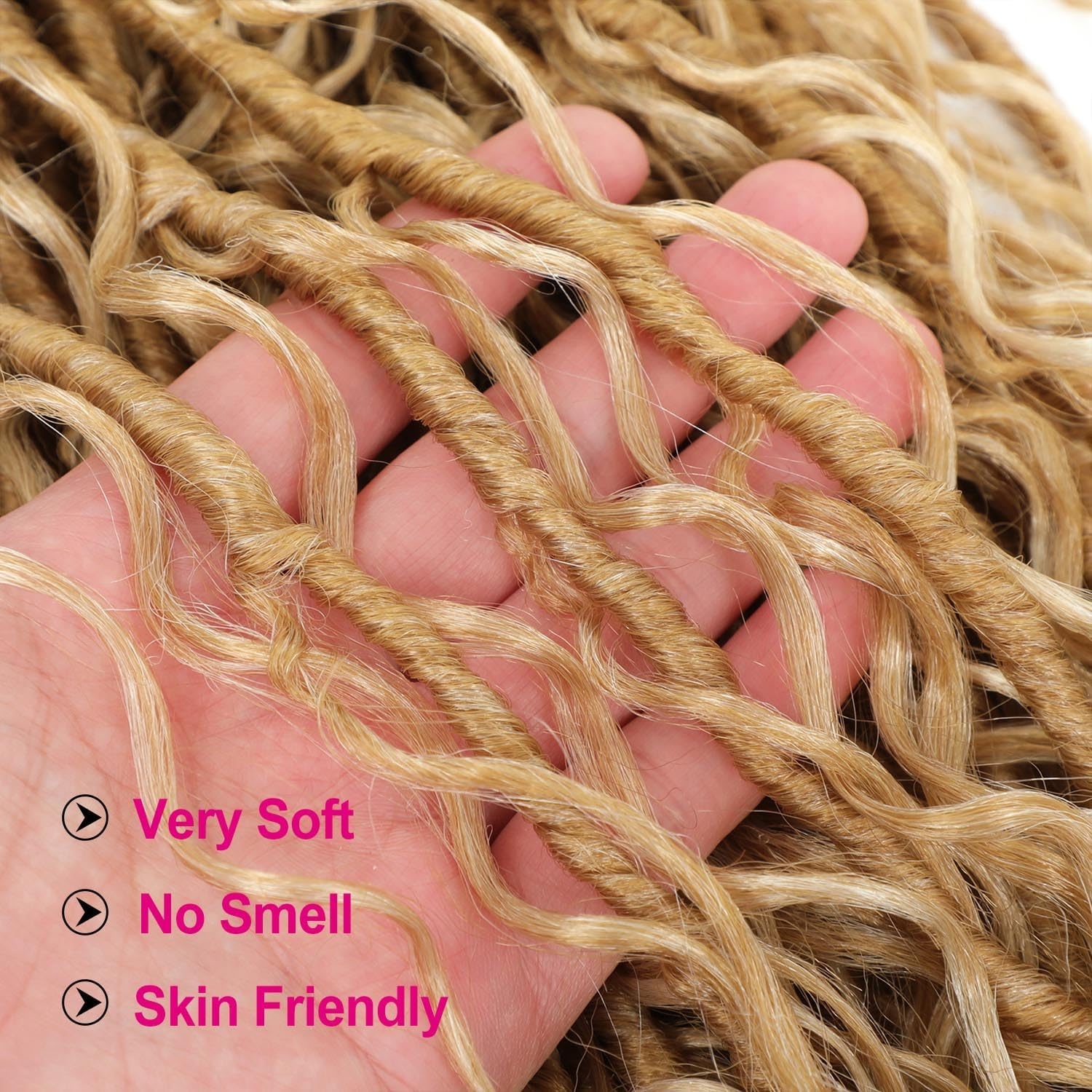 Goddess Locs Crochet Hair 18 Inch 7 Packs Bohemian Goddess Faux Locs Crochet Hair Pre Looped Boho Soft Locs Synthetic Braids Hair Extensions for Women (27/613#, 18 Inches) image number 2
