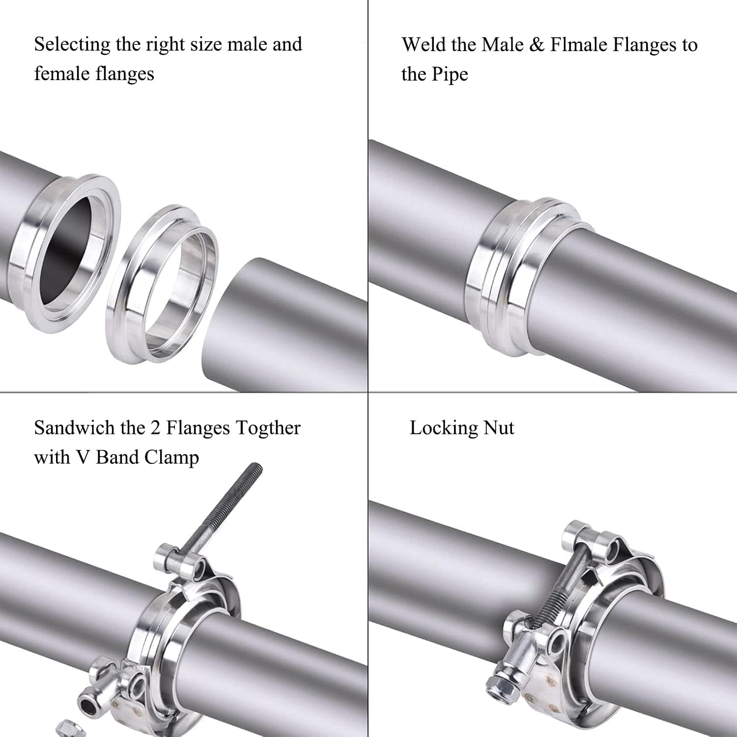2.5 Inch Stainless Steel Exhaust V Band Clamp Male Female Flange Assembly, V Band Clamp with Flanges for Turbo Downpipes Exhaust Systems (2.5 Inch) image number 1