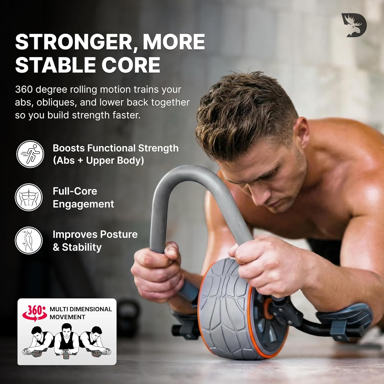 Dmoose Ab Roller Wheel, Ab Workout Equipment for Abdominal & Core Strength Training, Ab Wheel Roller for Core Workout, Home Gym, Ab Machine with Knee Pad for Home Workout & Home Gym Accessories (Grey) image number 4