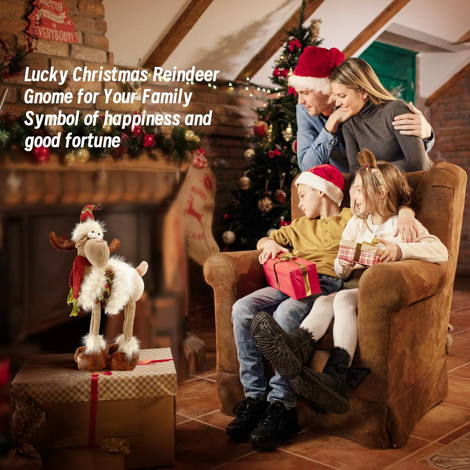 Yuqi Reindeer Christmas Decoration, Plush Xmas Deer Gnome, Handmade Swedish Santa Elk Figurines Tomte Gnome with Bell Reindeer Horns Ornaments, Home Table Decor image number 4