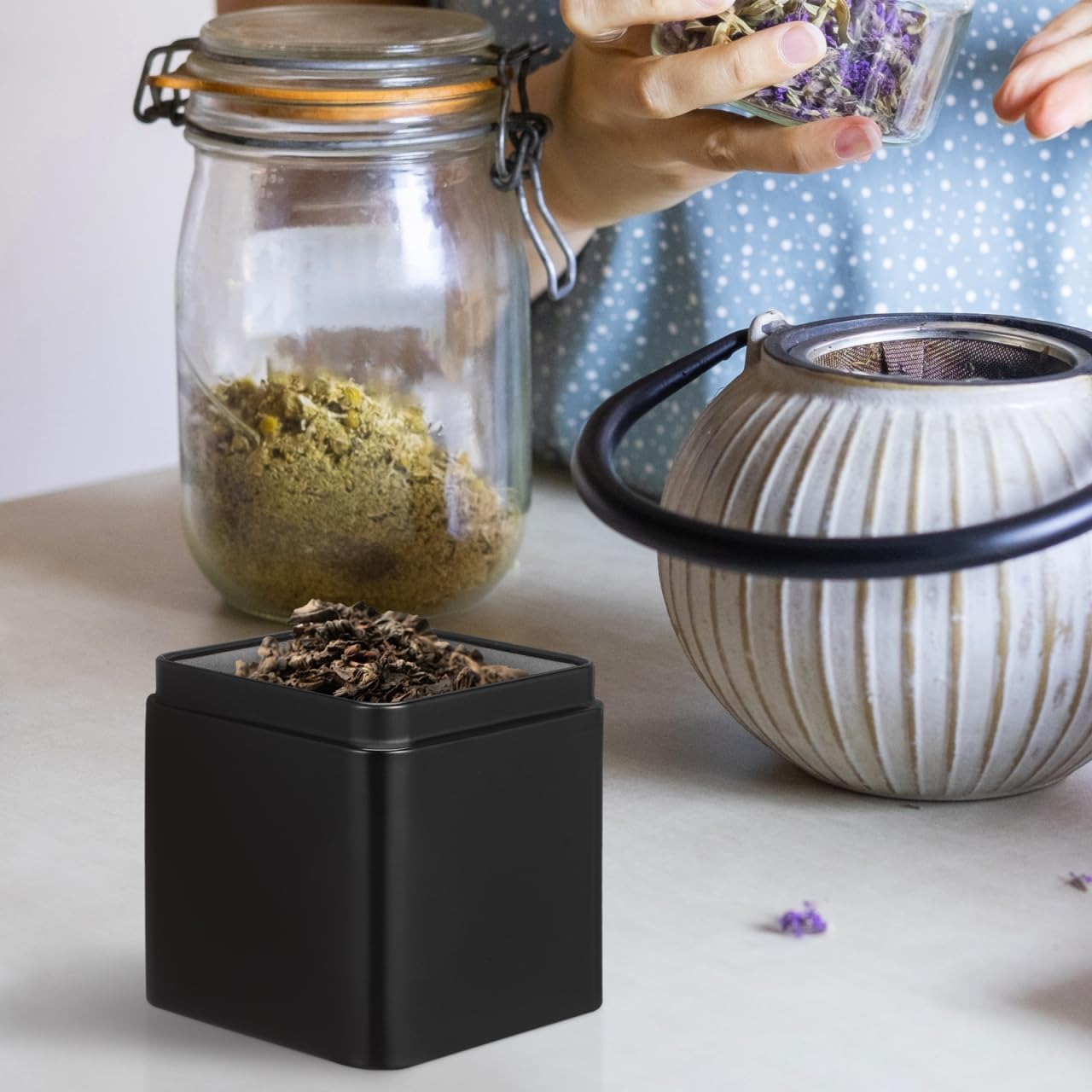 Luxshiny 10Pcs Black Square Metal Tin Containers for Storage, Portable Airtight Tea Canisters for Loose Leaf Tea, Multi-Purpose Small Storage Boxes for Candy, Medicine, and Accessories image number 5