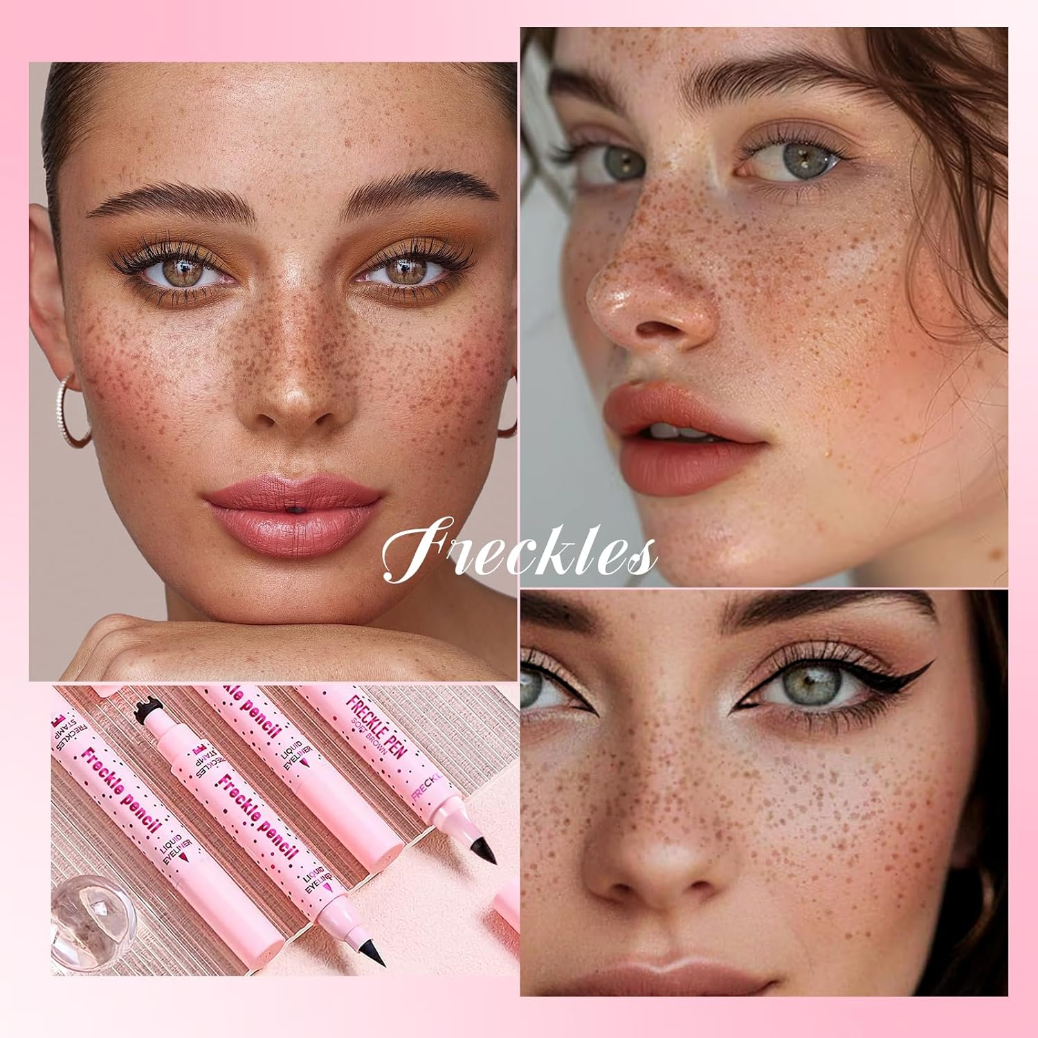 Noerrors 2 Colour Freckle Stamp Pen for Natural Lifelike False Freckles, 2 in 1 Dark Brown Freckle Stamp Eyeliner Light Brown Soft Dot Pen Sun-Kissed Makeup image number 2