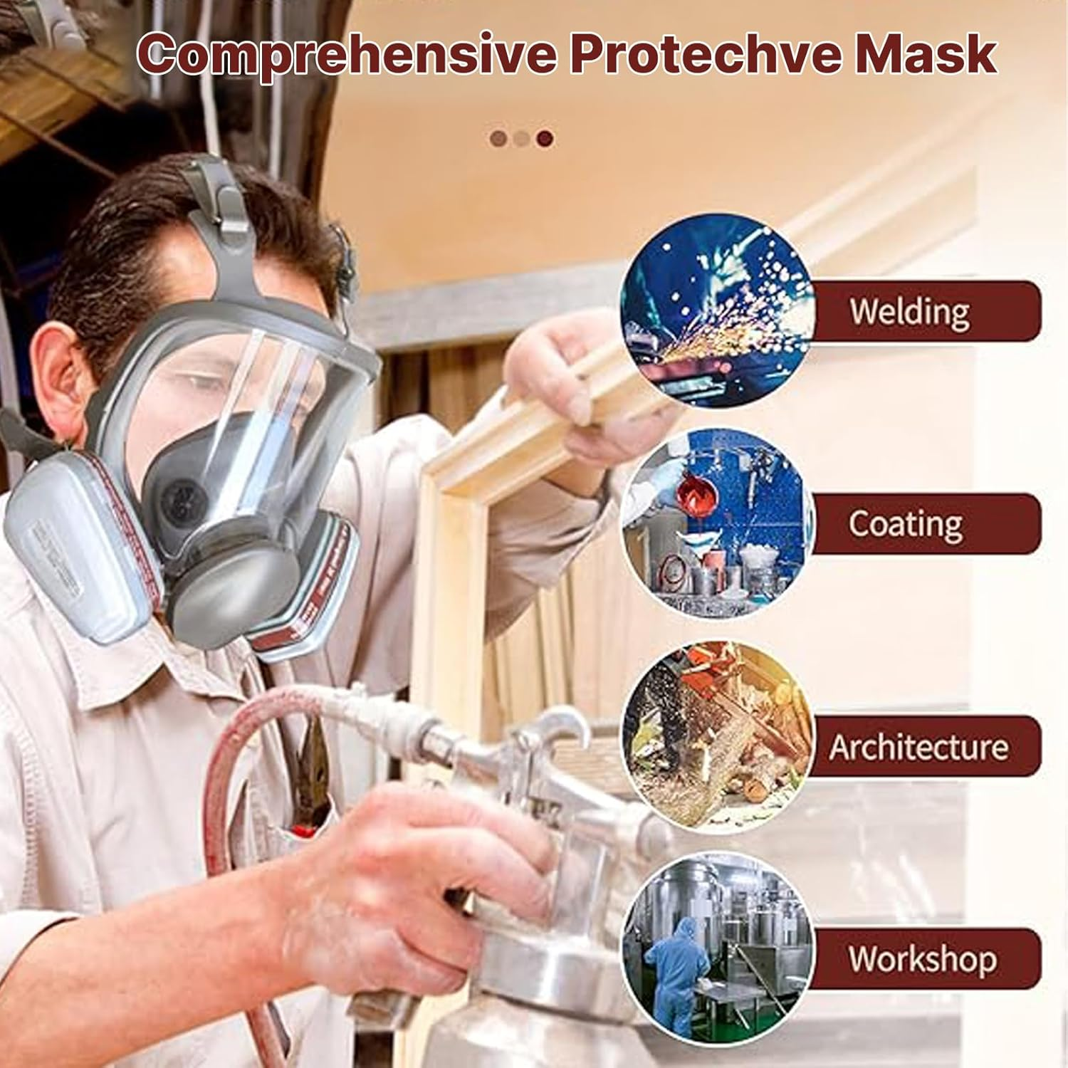 Reusable Full Face Respirator Mask &ndash; Professional Organic Vapor Gas Mask with Activated Carbon Filters, Anti-Fog Lens, Double Filtration for Painting, Welding, Sanding, and Dust Protection