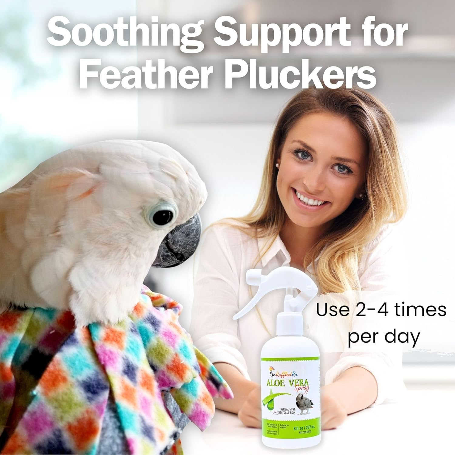 Unruffledrx Aloe Vera Bird Bath Spray for Daily Care & Skin Health 8 Fl Oz - Soothe, Soften, and Protect Your Bird image number 2