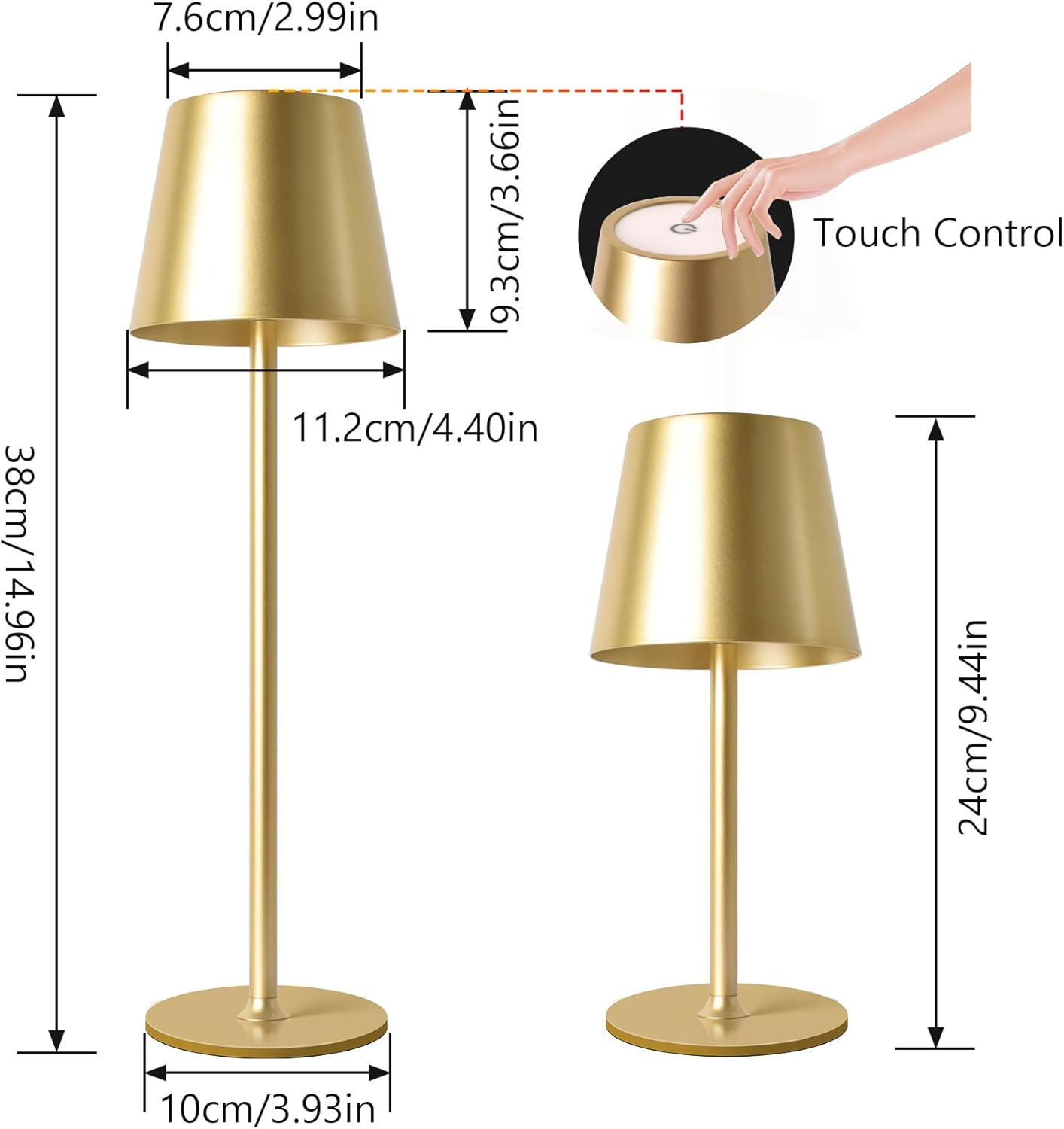 LED Table Lamp, Dimmable LED Battery Table Lamp Wireless, with 6000 Mah Battery, Rechargeable Table Lamp with USB, 3 Light Modes for Bedroom, Living Room, Dining Room, Bar, Gold, Large - 1 Piece Golden image number 5