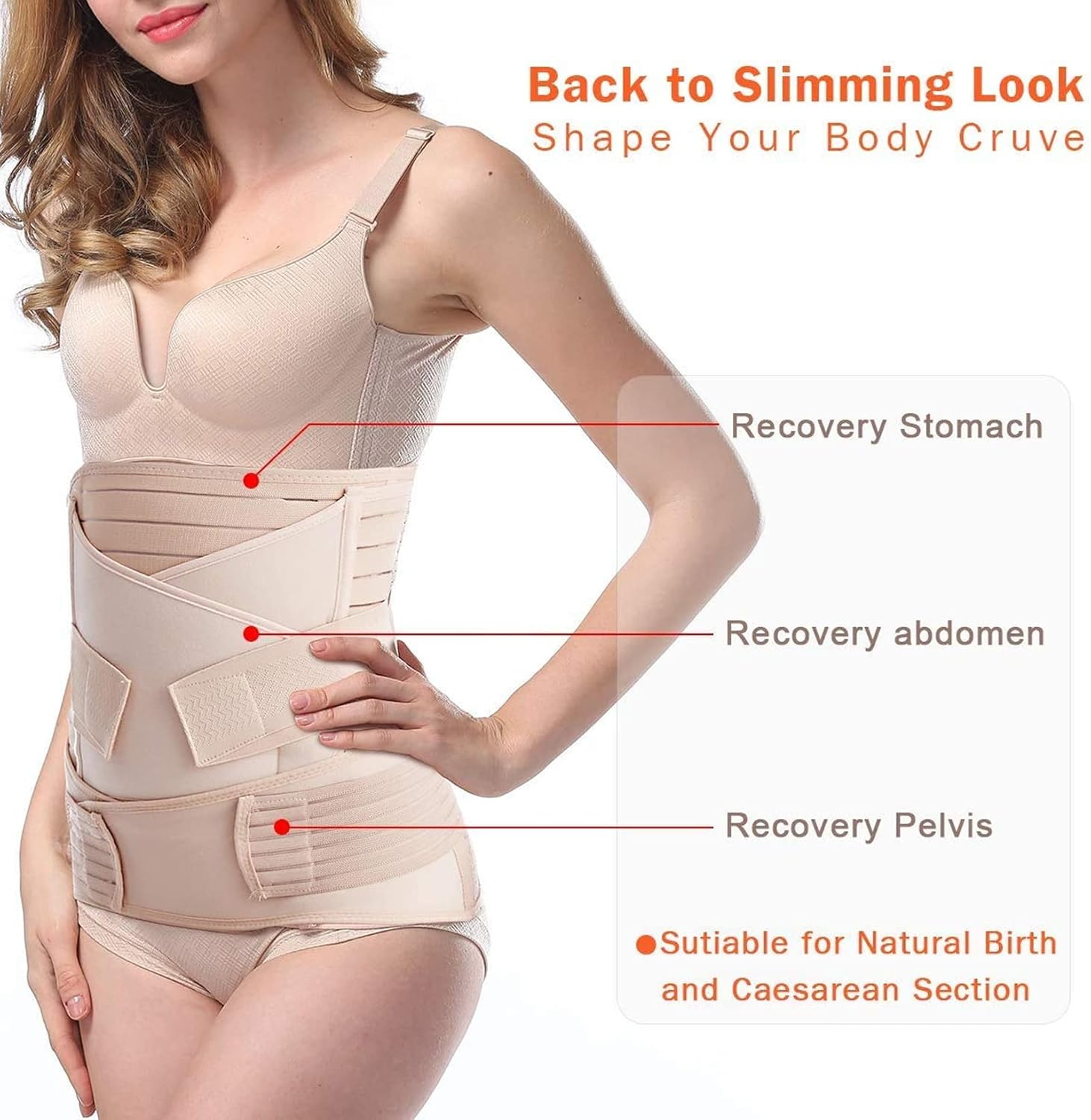 3 in 1 Postpartum Support - Recovery Belly/Waist/Pelvis Belt Shapewear (Nude)